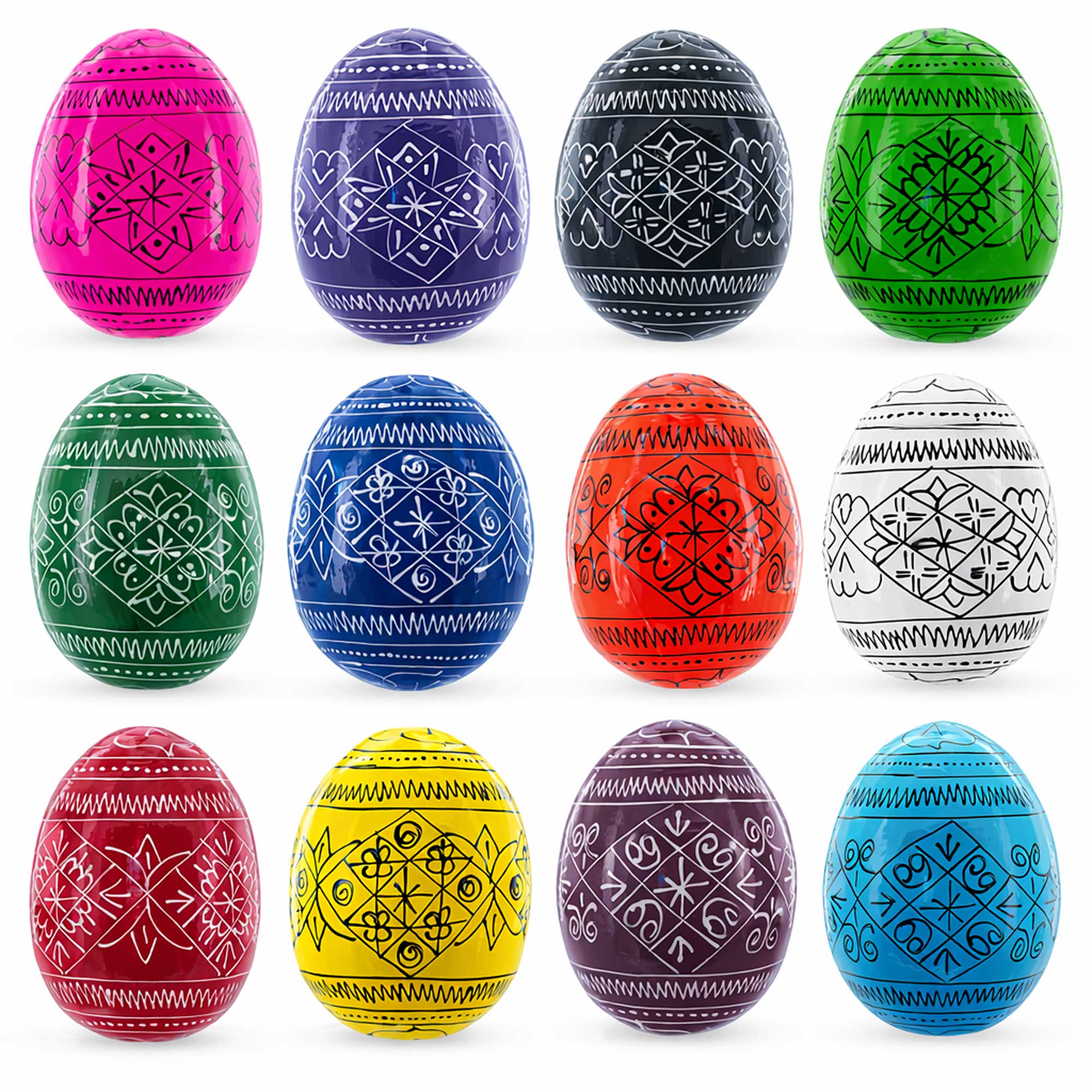 Set of 12 Multicolored Hand Painted Ukrainian Wooden Easter Eggs 2.5 Inches Easter Eggs > Wooden Pysanky Sets La Vie Bien Set of 12 Multicolored Hand Painted Ukrainian Wooden Easter Eggs 2.5 Inches
