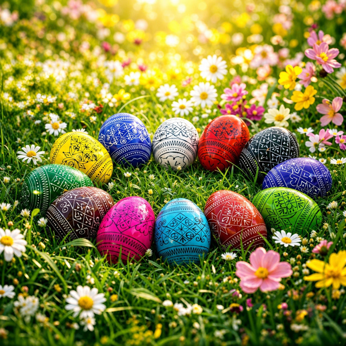 Set of 12 Multicolored Hand Painted Ukrainian Wooden Easter Eggs 2.5 Inches Easter Eggs > Wooden Pysanky Sets La Vie Bien Set of 12 Multicolored Hand Painted Ukrainian Wooden Easter Eggs 2.5 Inches