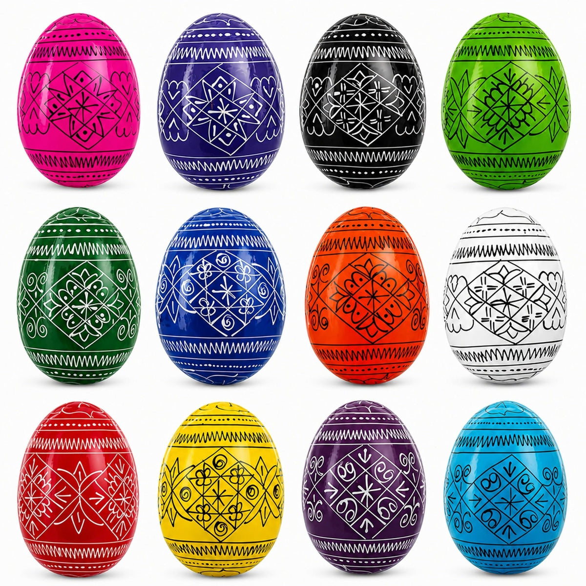 Set of 12 Multicolored Hand Painted Ukrainian Wooden Easter Eggs 2.5 Inches Easter Eggs > Wooden Pysanky Sets La Vie Bien Set of 12 Multicolored Hand Painted Ukrainian Wooden Easter Eggs 2.5 Inches