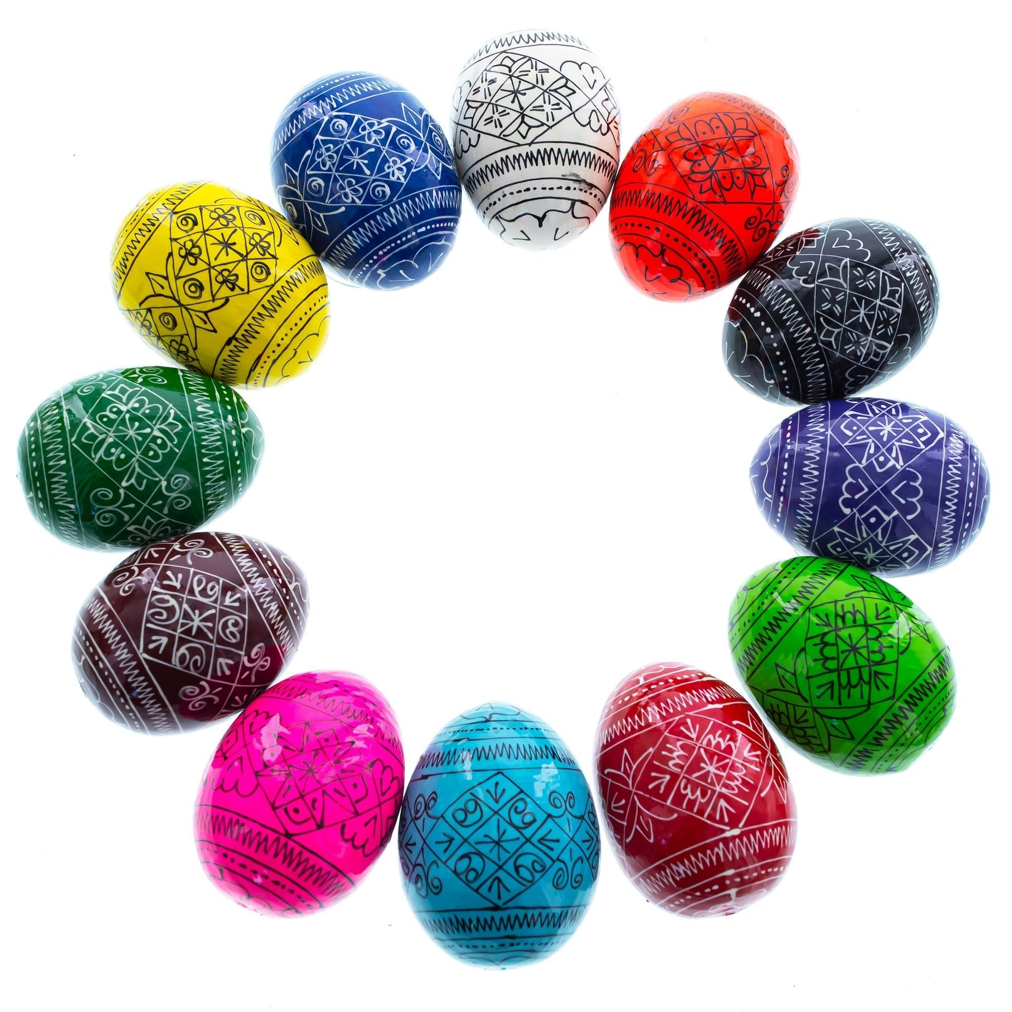 Set of 12 Multicolored Hand Painted Ukrainian Wooden Easter Eggs 2.5 Inches Easter Eggs > Wooden Pysanky Sets La Vie Bien Set of 12 Multicolored Hand Painted Ukrainian Wooden Easter Eggs 2.5 Inches