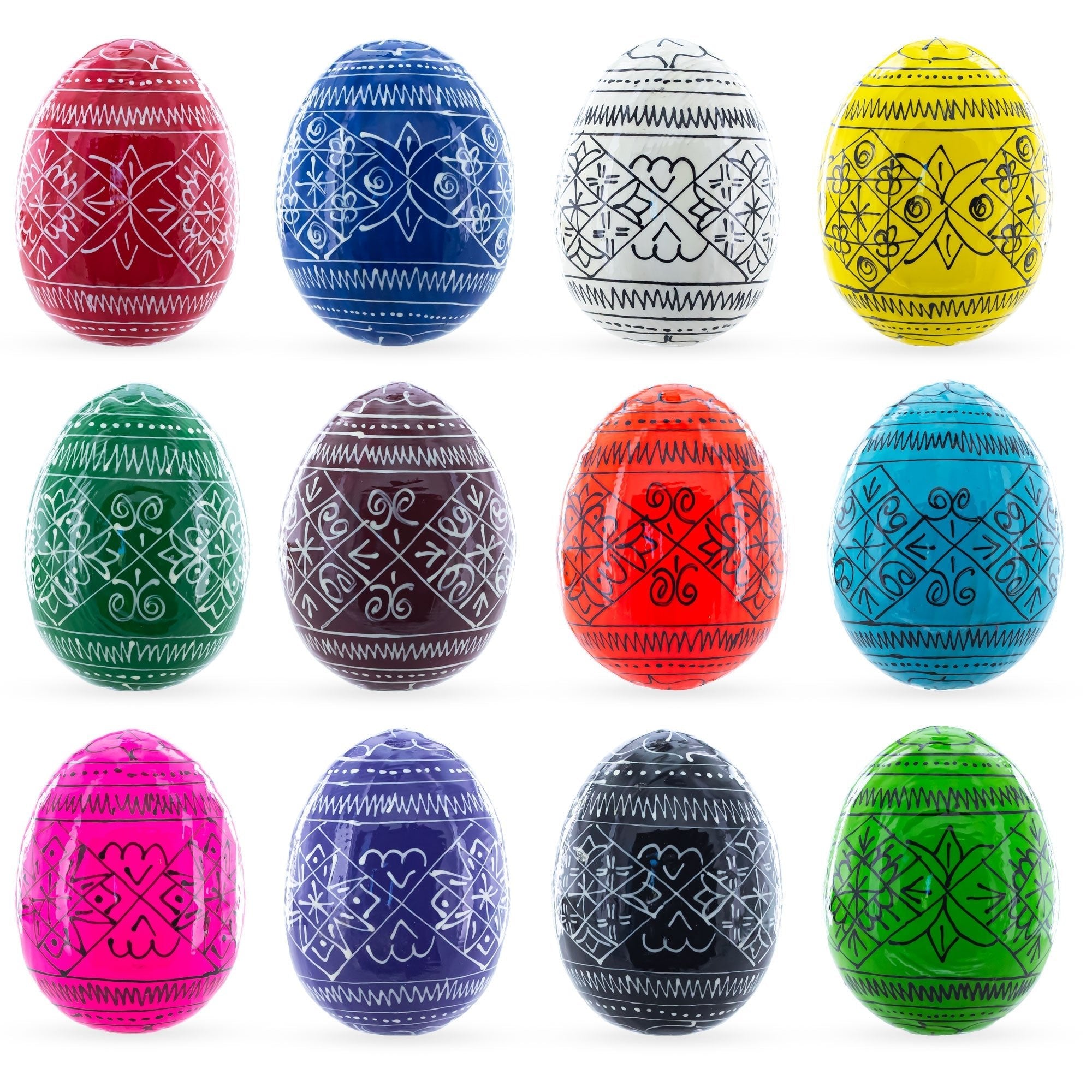 Set of 12 Multicolored Hand Painted Ukrainian Wooden Easter Eggs 2.5 Inches Easter Eggs > Wooden Pysanky Sets La Vie Bien Set of 12 Multicolored Hand Painted Ukrainian Wooden Easter Eggs 2.5 Inches