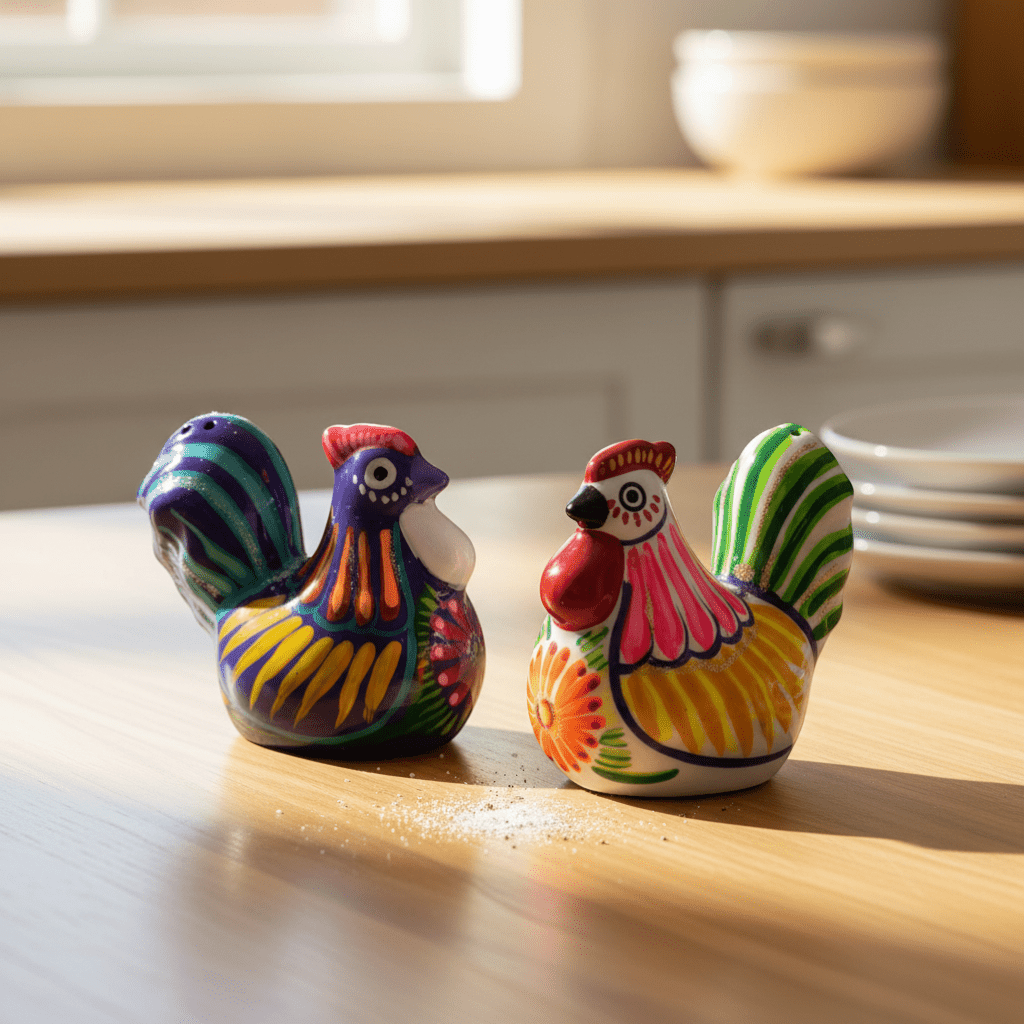 Set of 2 Chicken Salt and Pepper Shakers | Mexican Hand - Painted Guerrero Pottery Guerrero Salt Shakers La Vie Bien Set of 2 Chicken Salt and Pepper Shakers | Mexican Hand - Painted Guerrero Pottery
