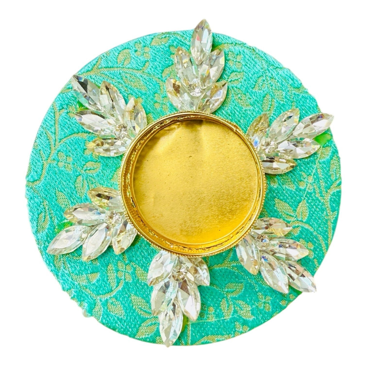 Set of 2 Diya with Kundan or Stone Studded Design on Brocade/ T-Light Holder - Return Gift for Any Indian Celebration - Set of 2 La Vie Bien Set of 2 Diya with Kundan or Stone Studded Design on Brocade/ T-Light Holder - Return Gift for Any Indian Celebration - Set of 2