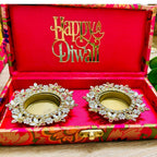 Set of 2 Diyas in Gift Box with Happy Diwali Cutout La Vie Bien Set of 2 Diyas in Gift Box with Happy Diwali Cutout