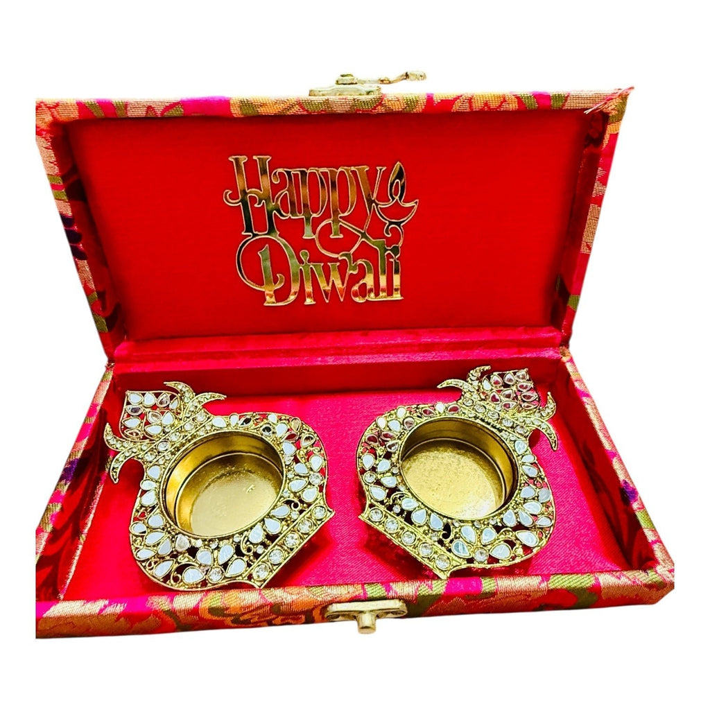 Set of 2 Diyas in Gift Box with Happy Diwali Cutout La Vie Bien Set of 2 Diyas in Gift Box with Happy Diwali Cutout