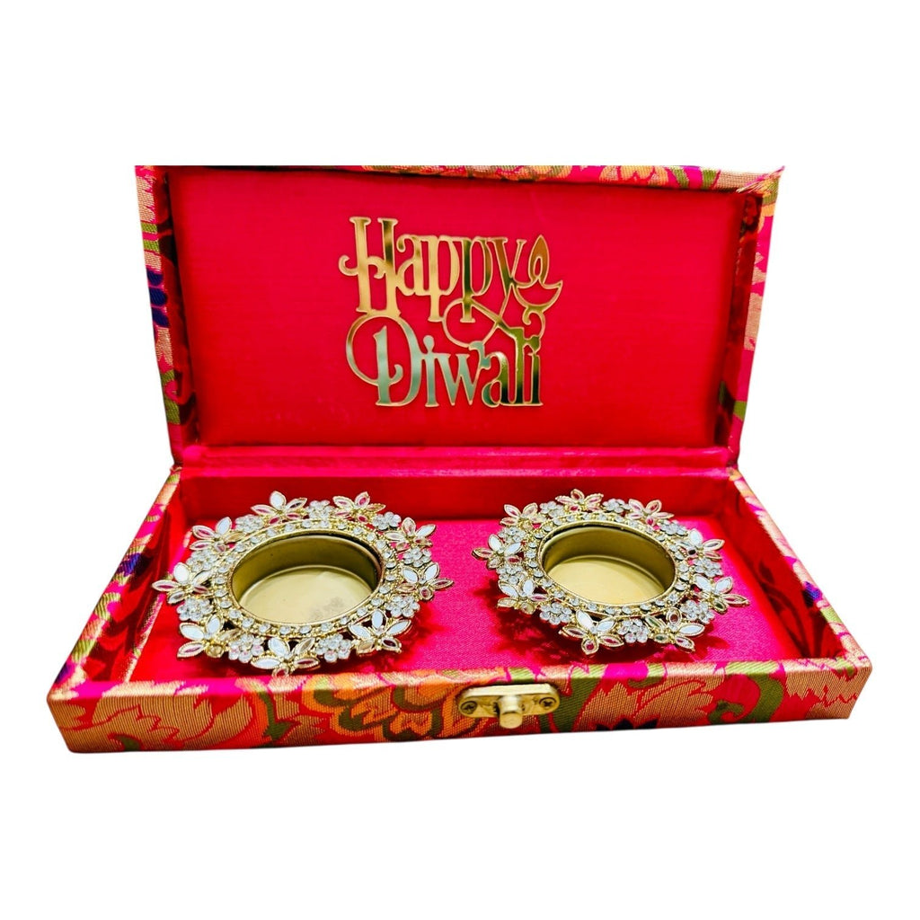 Set of 2 Diyas in Gift Box with Happy Diwali Cutout La Vie Bien Set of 2 Diyas in Gift Box with Happy Diwali Cutout