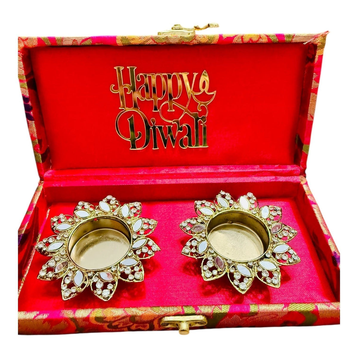 Set of 2 Diyas in Gift Box with Happy Diwali Cutout La Vie Bien Set of 2 Diyas in Gift Box with Happy Diwali Cutout
