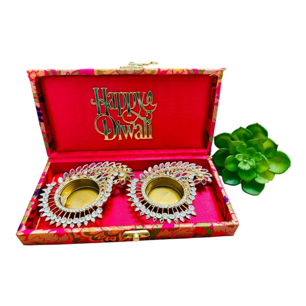 Set of 2 Diyas in Gift Box with Happy Diwali Cutout La Vie Bien Set of 2 Diyas in Gift Box with Happy Diwali Cutout