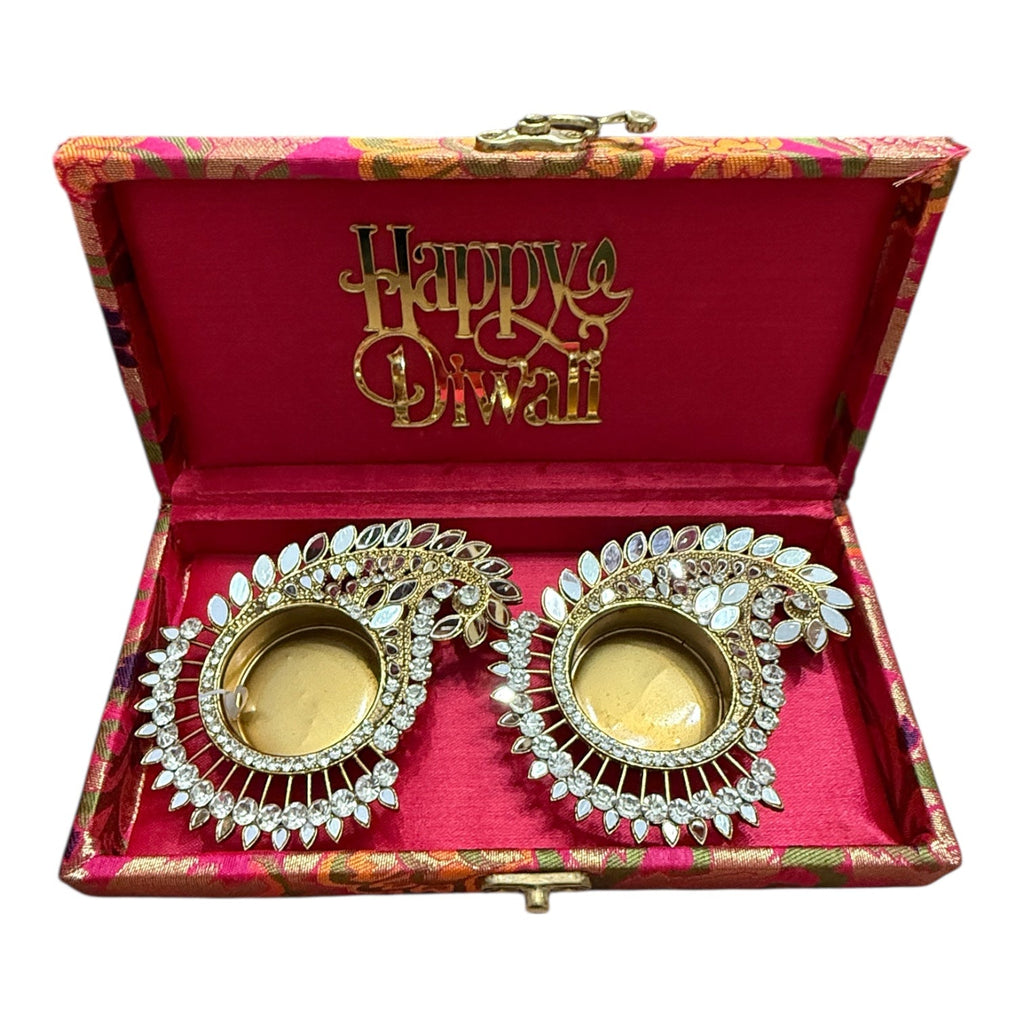 Set of 2 Diyas in Gift Box with Happy Diwali Cutout La Vie Bien Set of 2 Diyas in Gift Box with Happy Diwali Cutout
