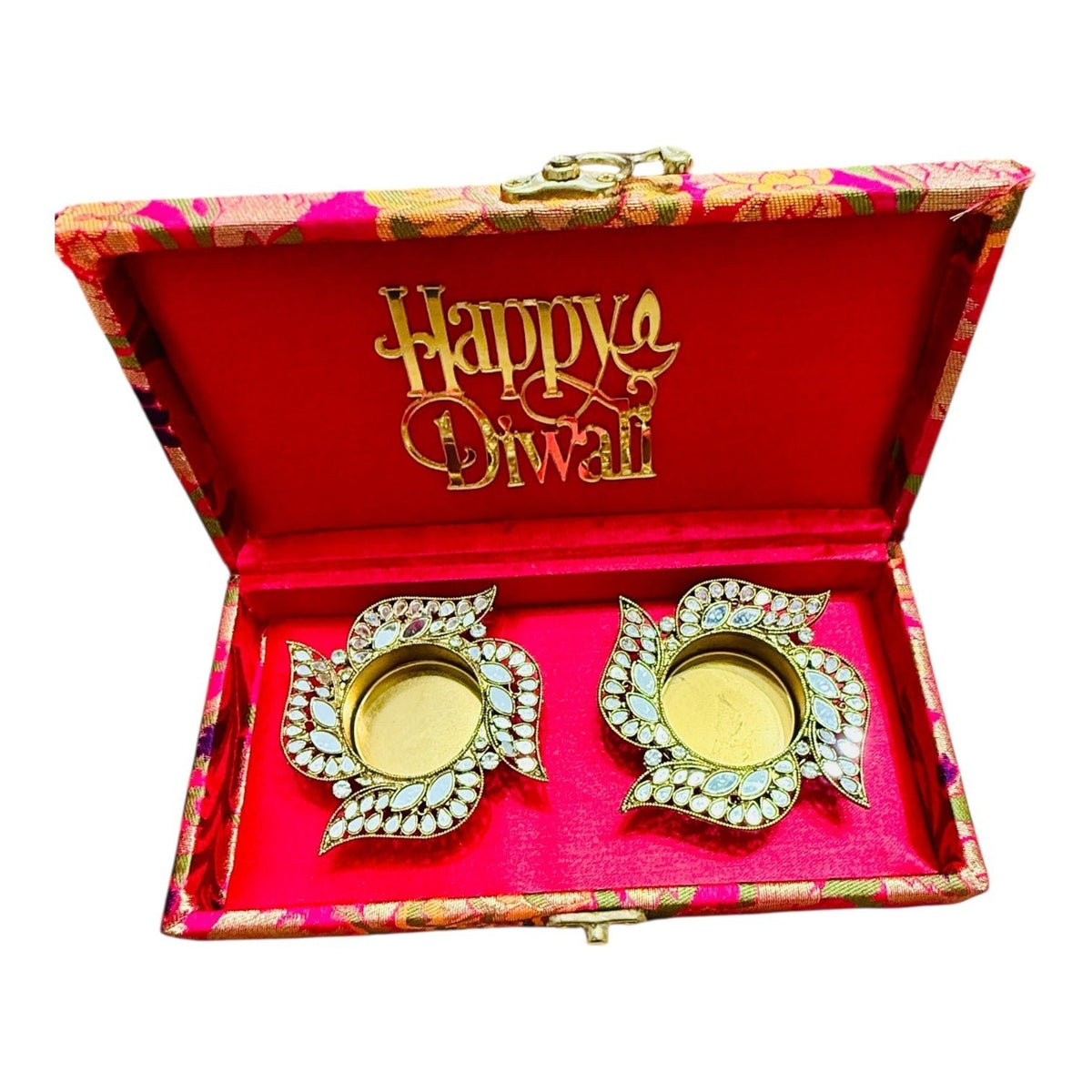 Set of 2 Diyas in Gift Box with Happy Diwali Cutout La Vie Bien Set of 2 Diyas in Gift Box with Happy Diwali Cutout