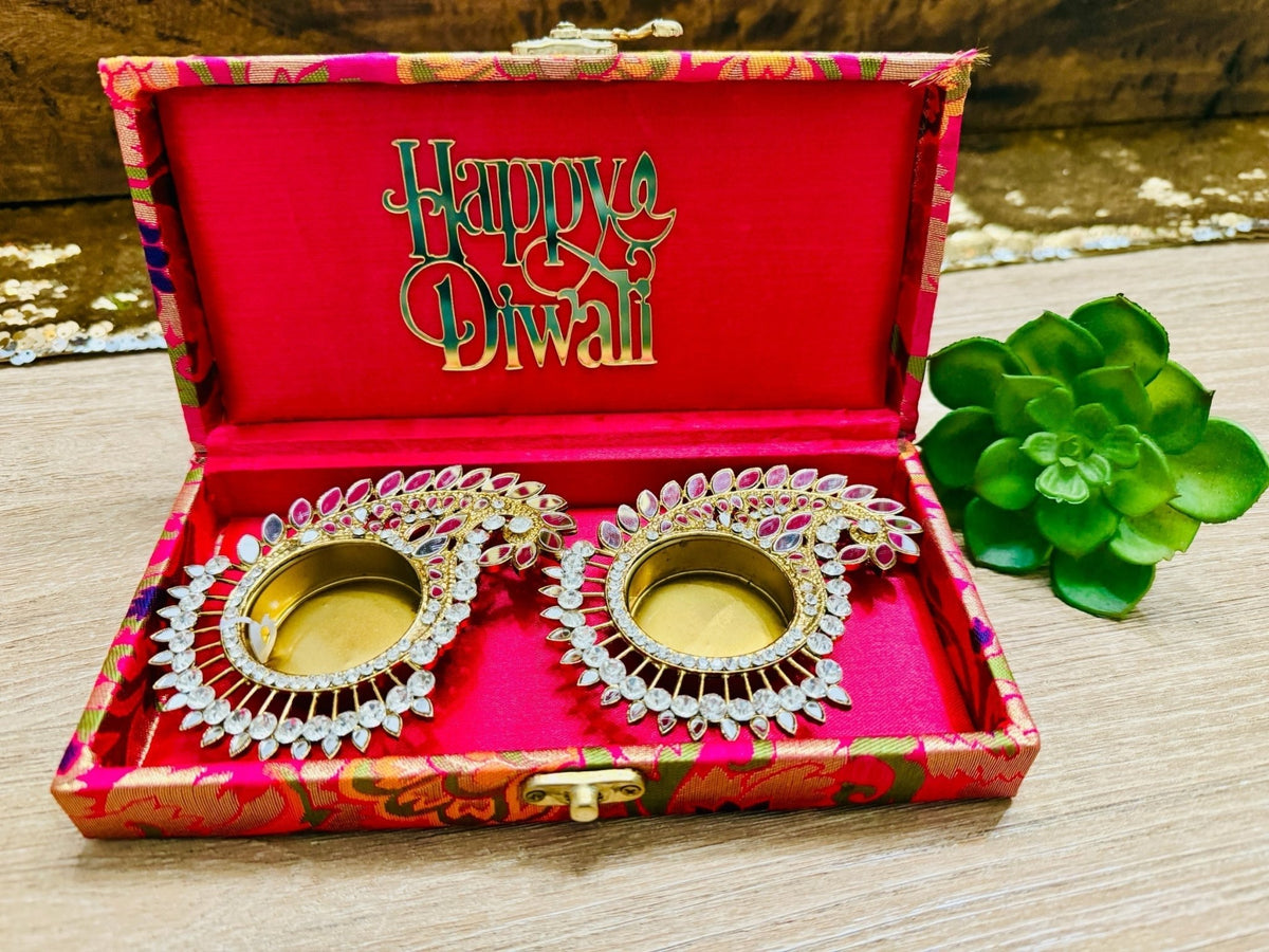 Set of 2 Diyas in Gift Box with Happy Diwali Cutout La Vie Bien Set of 2 Diyas in Gift Box with Happy Diwali Cutout