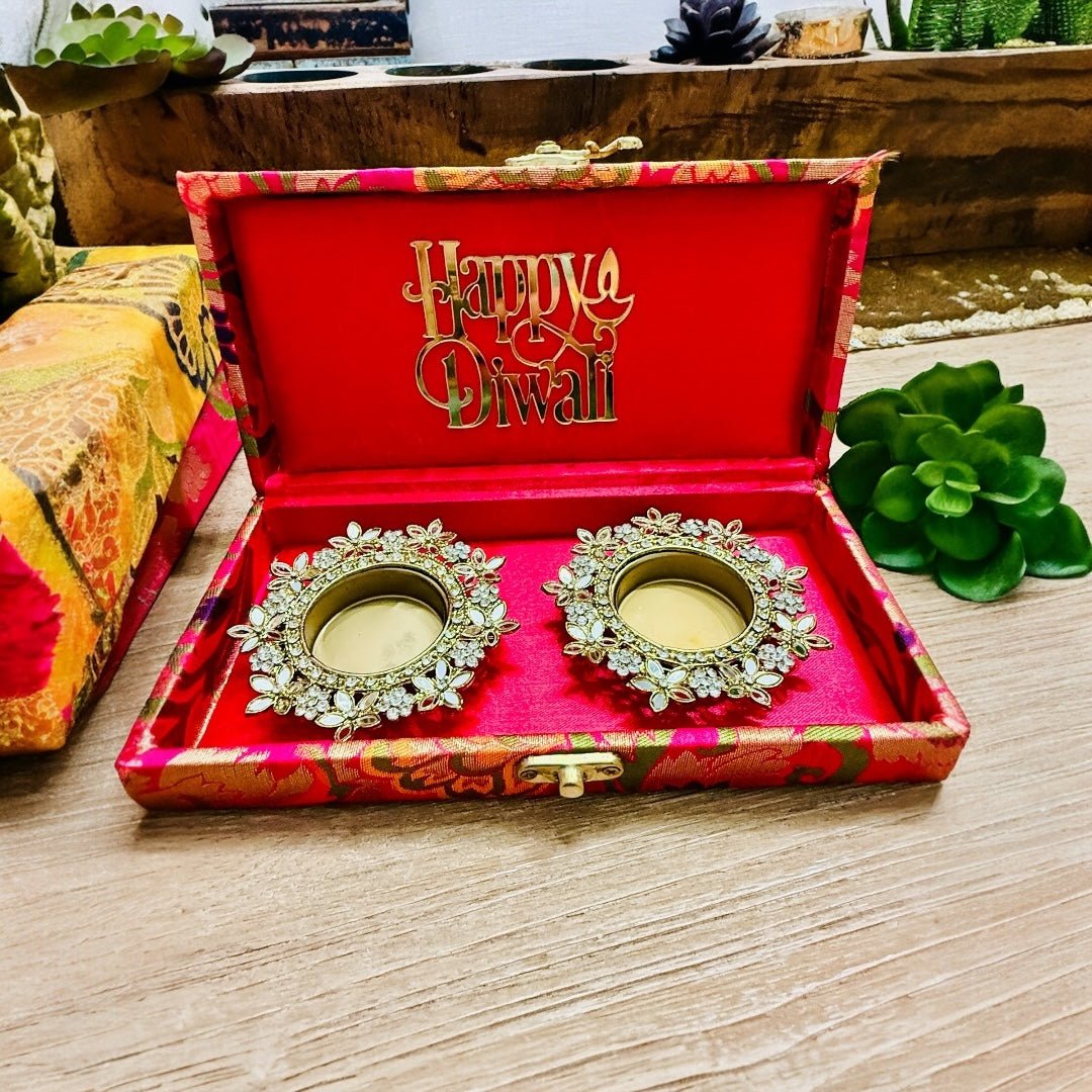 Set of 2 Diyas in Gift Box with Happy Diwali Cutout La Vie Bien Set of 2 Diyas in Gift Box with Happy Diwali Cutout