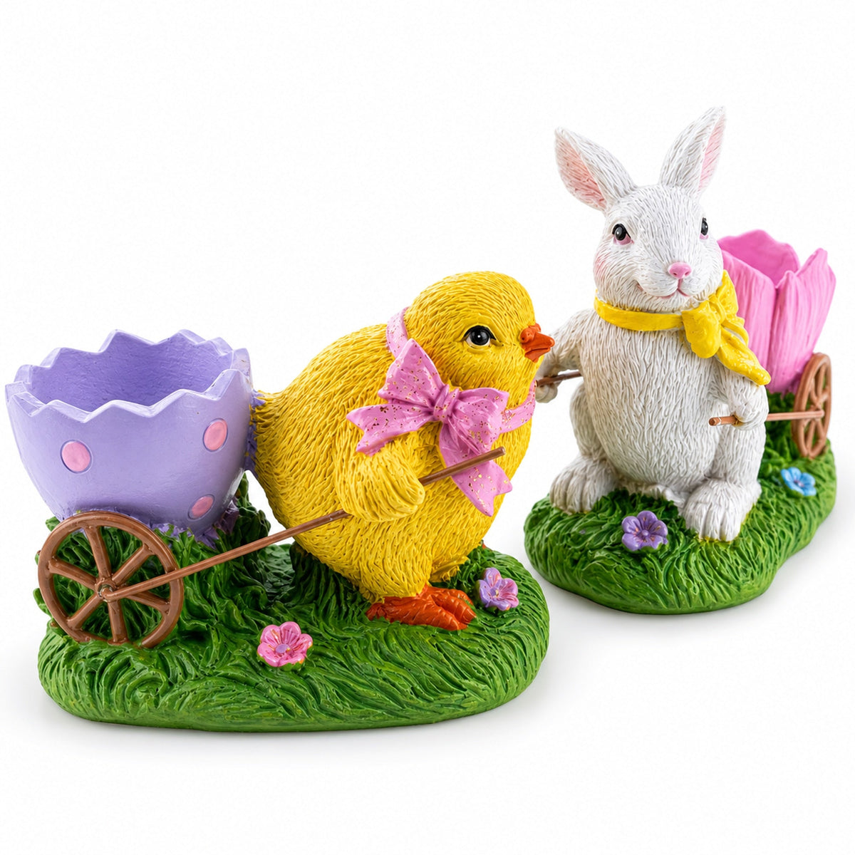 Set of 2 Easter Bunny and Chick Figurine Set - 5" Spring Egg Holder Decor Easter > Figurines > Bunnies La Vie Bien Set of 2 Easter Bunny and Chick Figurine Set - 5" Spring Egg Holder Decor