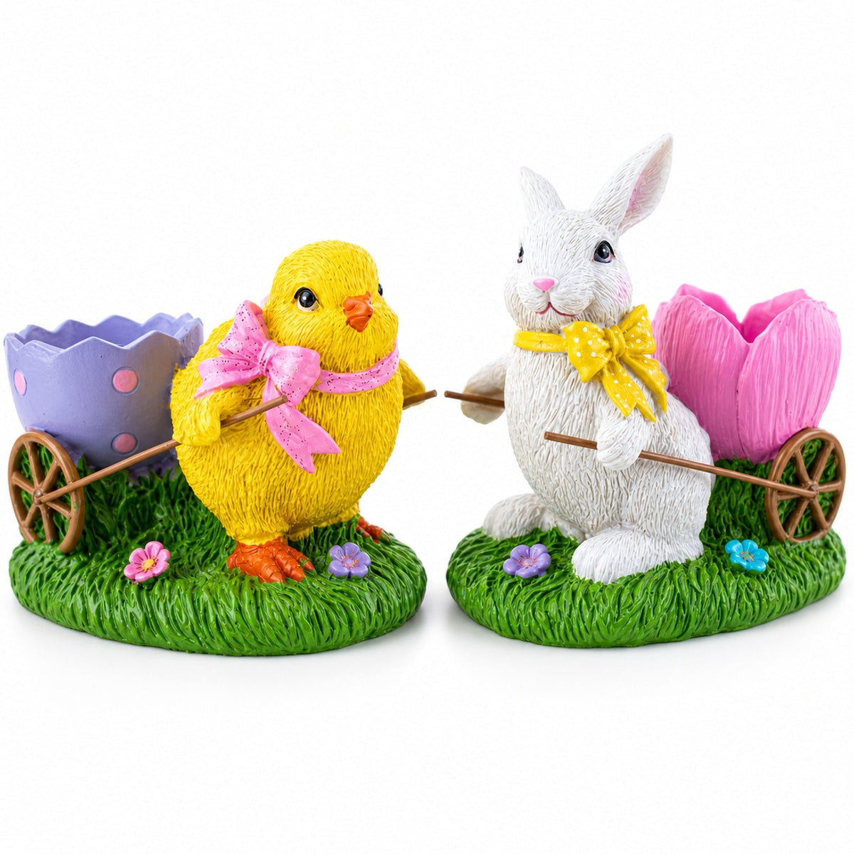 Set of 2 Easter Bunny and Chick Figurine Set - 5" Spring Egg Holder Decor Easter > Figurines > Bunnies La Vie Bien Set of 2 Easter Bunny and Chick Figurine Set - 5" Spring Egg Holder Decor