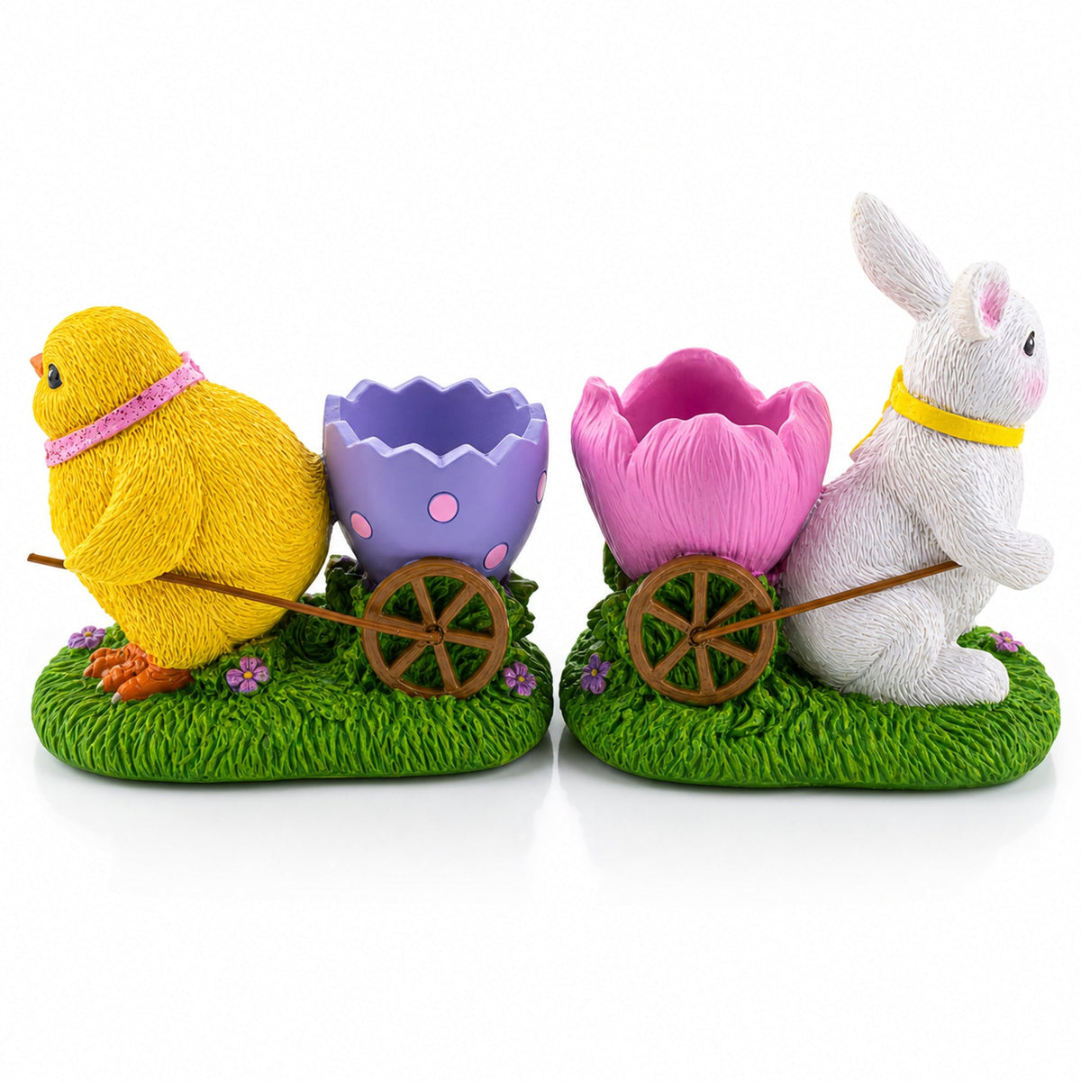 Set of 2 Easter Bunny and Chick Figurine Set - 5" Spring Egg Holder Decor Easter > Figurines > Bunnies La Vie Bien Set of 2 Easter Bunny and Chick Figurine Set - 5" Spring Egg Holder Decor