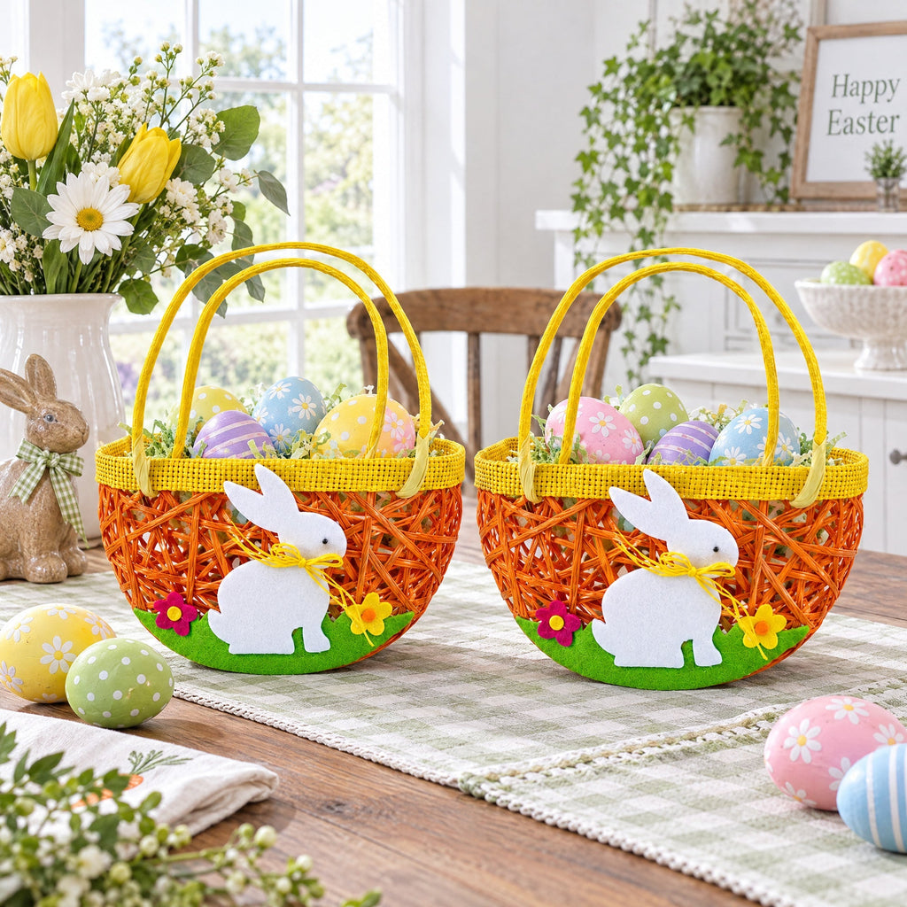 Set of 2 Easter Bunny Egg Hunt Baskets With Floral Accent 6 Inches Tall Easter > Baskets La Vie Bien Set of 2 Easter Bunny Egg Hunt Baskets With Floral Accent 6 Inches Tall