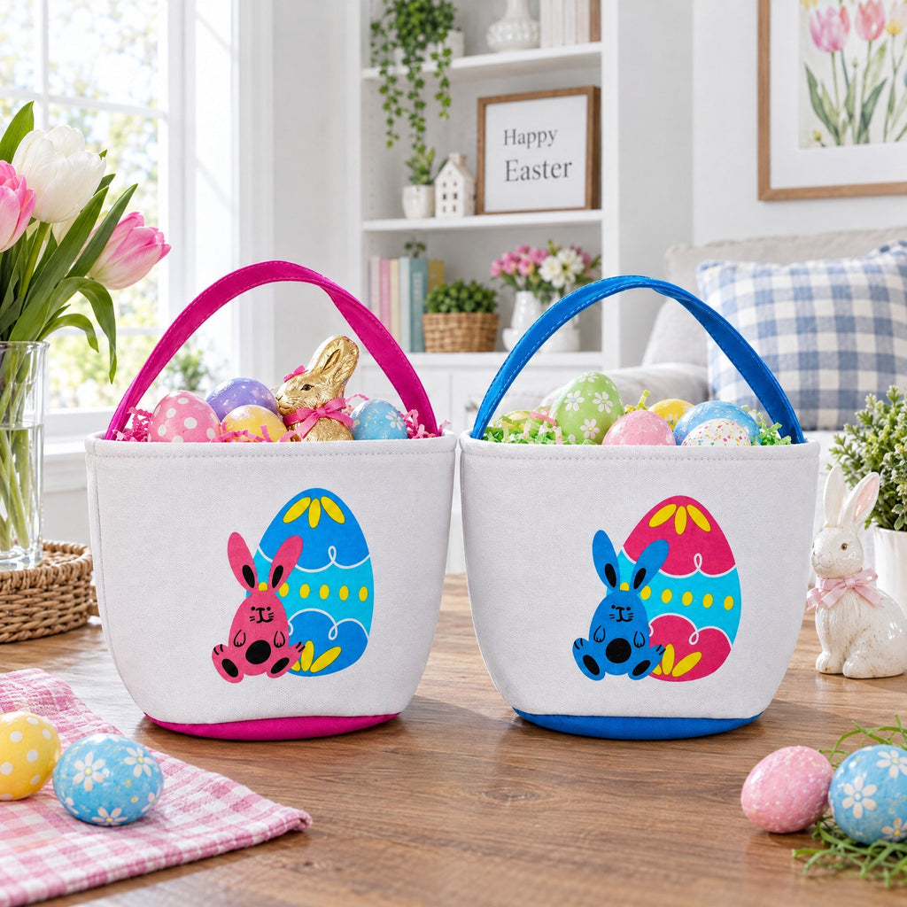 Set of 2 Easter Bunny Tote Bags – Soft Fabric Egg Hunt Baskets Carry Pouches for Kids 9.5 Inches Tall Easter > Baskets La Vie Bien Set of 2 Easter Bunny Tote Bags – Soft Fabric Egg Hunt Baskets Carry Pouches for Kids 9.5 Inches Tall
