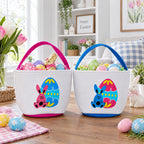 Set of 2 Easter Bunny Tote Bags – Soft Fabric Egg Hunt Baskets Carry Pouches for Kids 9.5 Inches Tall Easter > Baskets La Vie Bien Set of 2 Easter Bunny Tote Bags – Soft Fabric Egg Hunt Baskets Carry Pouches for Kids 9.5 Inches Tall