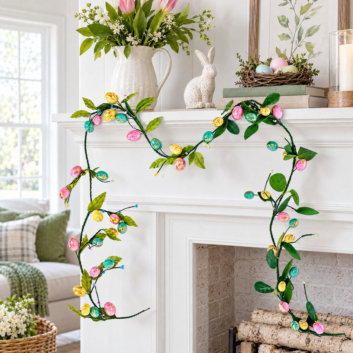 Set of 2 Easter Egg and Leaf Garland With Pastel Speckled Eggs Spring Hanging Decor 6.6 Inches Tall Easter > Wreaths La Vie Bien Set of 2 Easter Egg and Leaf Garland With Pastel Speckled Eggs Spring Hanging Decor 6.6 Inches Tall