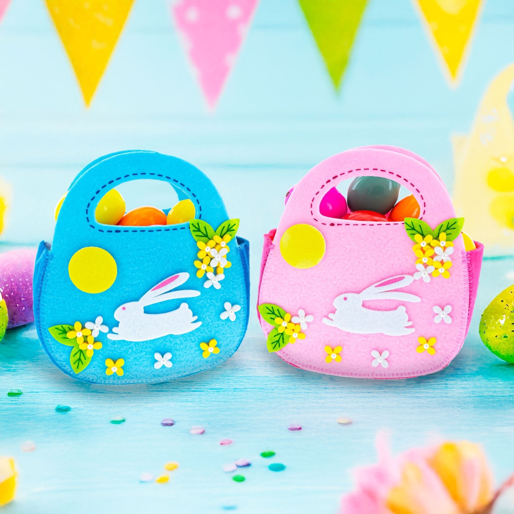 Set of 2 Felt Easter Baskets Carry Totes - Egg Hunt Bags with Handles 7.5 Inches Tall Easter > Baskets La Vie Bien Set of 2 Felt Easter Baskets Carry Totes - Egg Hunt Bags with Handles 7.5 Inches Tall
