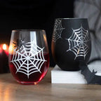 Set of 2 Gothic Spider and Web Stemless Wine Glasses La Vie Bien Set of 2 Gothic Spider and Web Stemless Wine Glasses