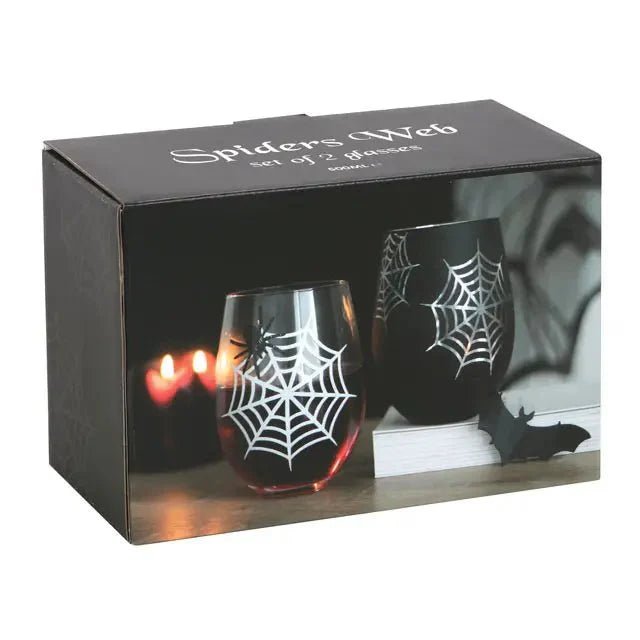 Set of 2 Gothic Spider and Web Stemless Wine Glasses La Vie Bien Set of 2 Gothic Spider and Web Stemless Wine Glasses