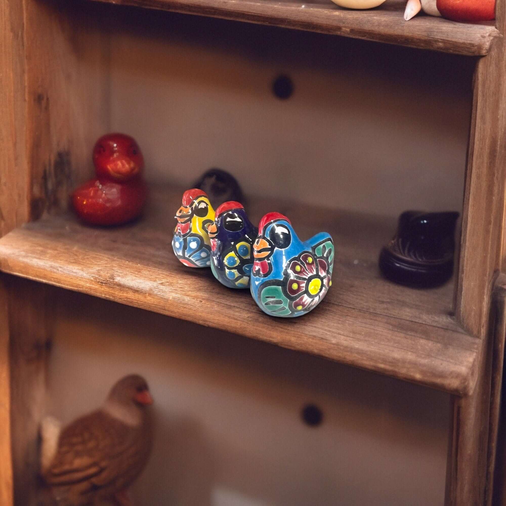 Set of 2 Hand - Painted Talavera Chicken Figurines | Mexican Ceramic Chickens Talavera Figurine La Vie Bien Set of 2 Hand - Painted Talavera Chicken Figurines | Mexican Ceramic Chickens