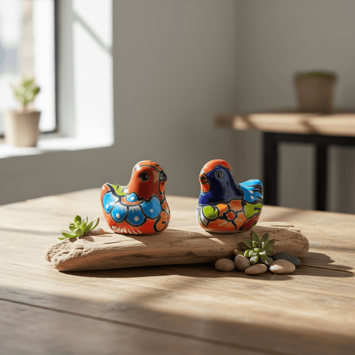 Set of 2 Hand-Painted Talavera Chicken Figurines | Mexican Ceramic Chickens Talavera Figurine La Vie Bien Set of 2 Hand-Painted Talavera Chicken Figurines | Mexican Ceramic Chickens
