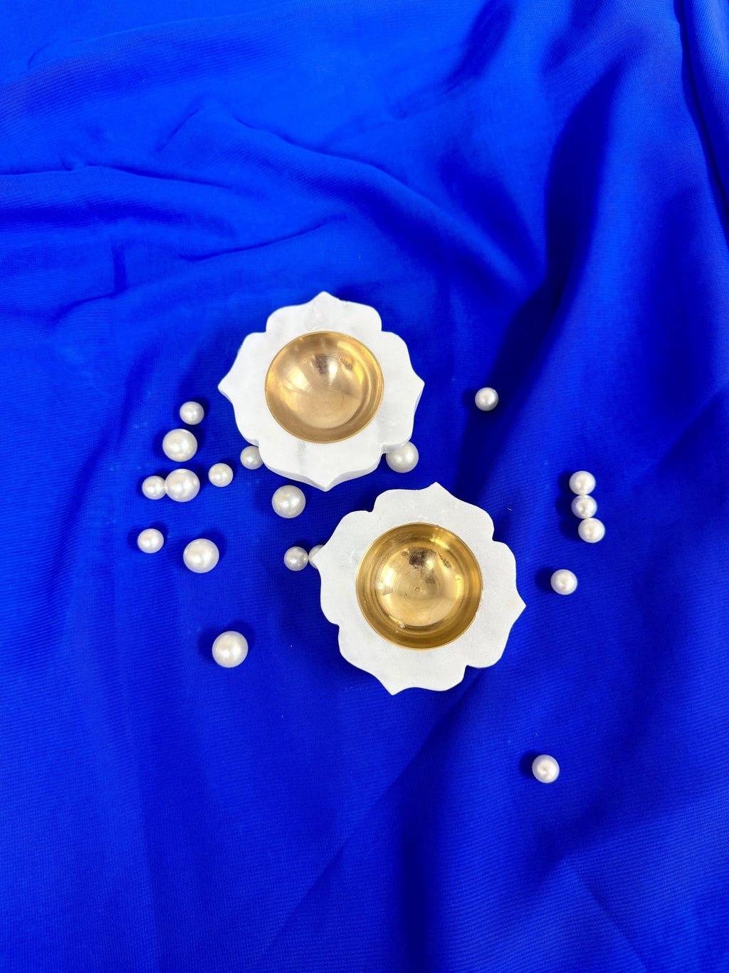 Set of 2 Marble Diyas with Brass Inserts La Vie Bien Set of 2 Marble Diyas with Brass Inserts