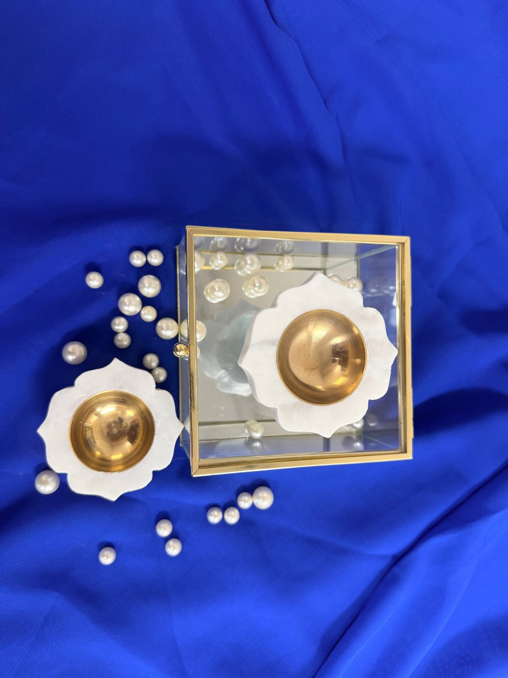 Set of 2 Marble Diyas with Brass Inserts La Vie Bien Set of 2 Marble Diyas with Brass Inserts