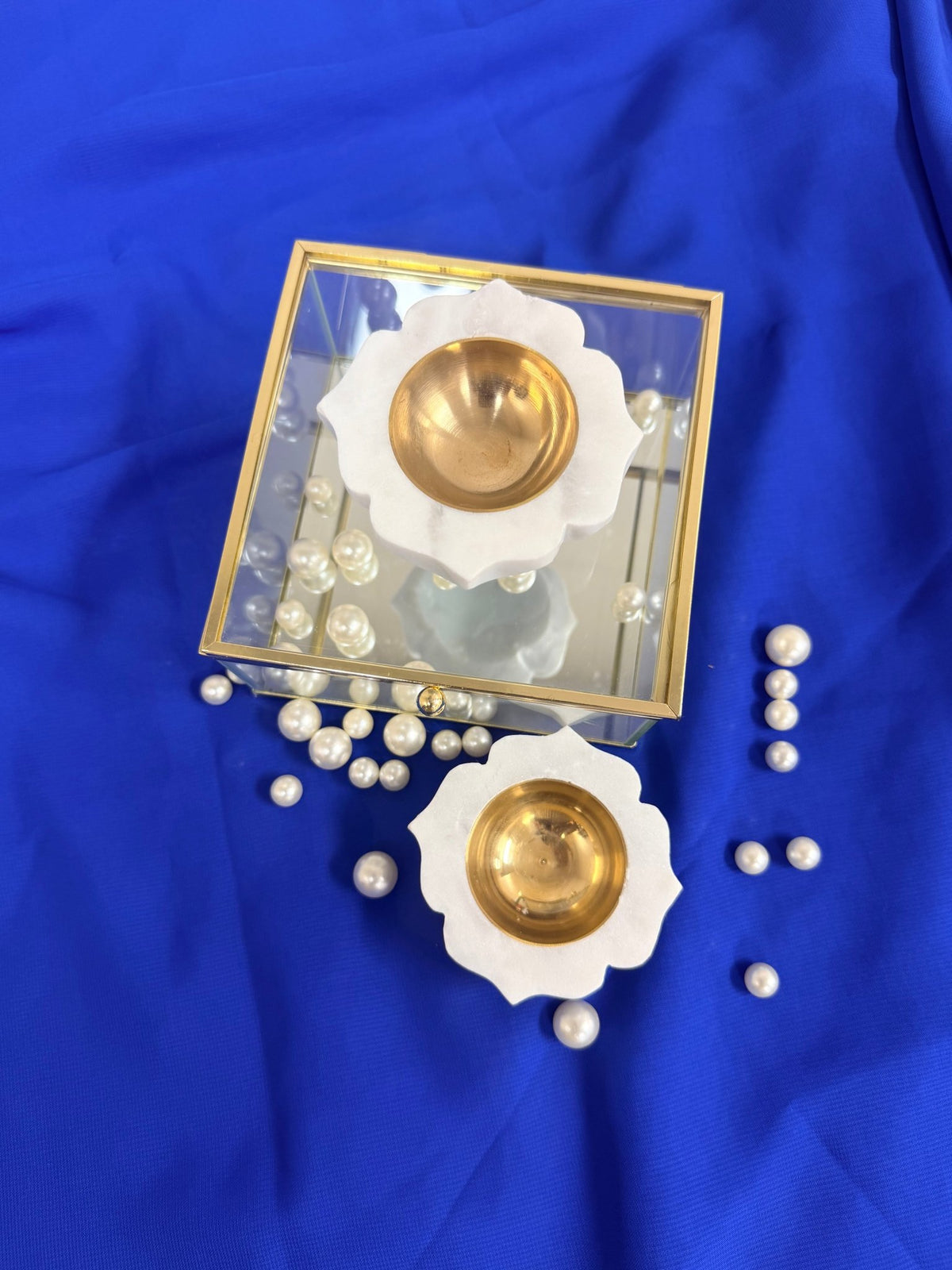 Set of 2 Marble Diyas with Brass Inserts La Vie Bien Set of 2 Marble Diyas with Brass Inserts