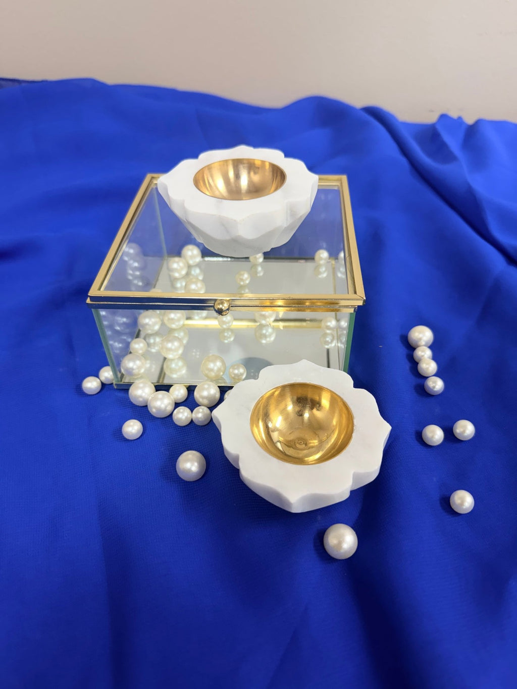 Set of 2 Marble Diyas with Brass Inserts La Vie Bien Set of 2 Marble Diyas with Brass Inserts