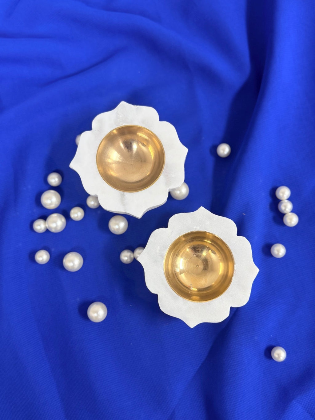 Set of 2 Marble Diyas with Brass Inserts La Vie Bien Set of 2 Marble Diyas with Brass Inserts