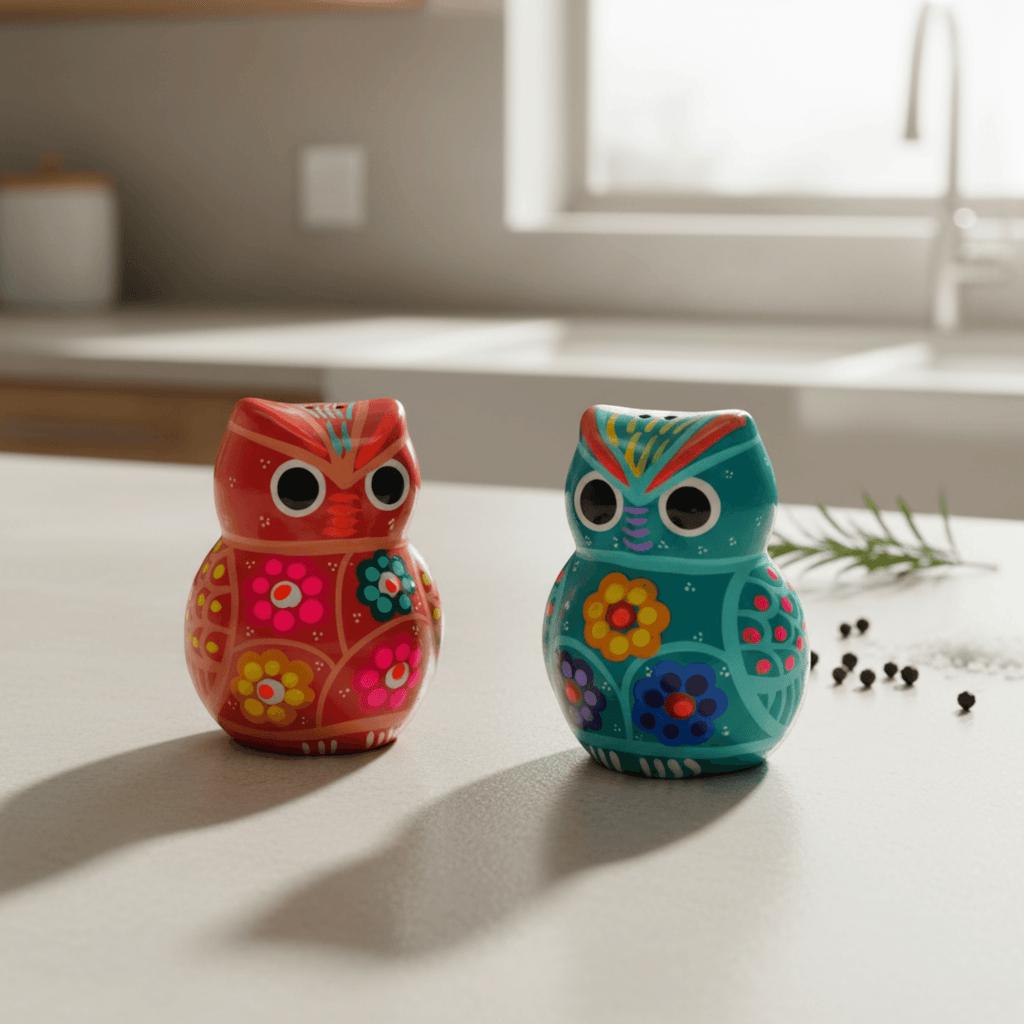 Set of 2 Owl Salt & Pepper Shakers | Guerrero Pottery Guerrero Salt Shakers La Vie Bien Set of 2 Owl Salt & Pepper Shakers | Guerrero Pottery