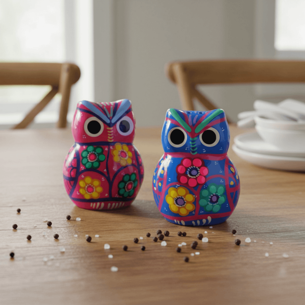 Set of 2 Owl Salt & Pepper Shakers | Guerrero Pottery Guerrero Salt Shakers La Vie Bien Set of 2 Owl Salt & Pepper Shakers | Guerrero Pottery