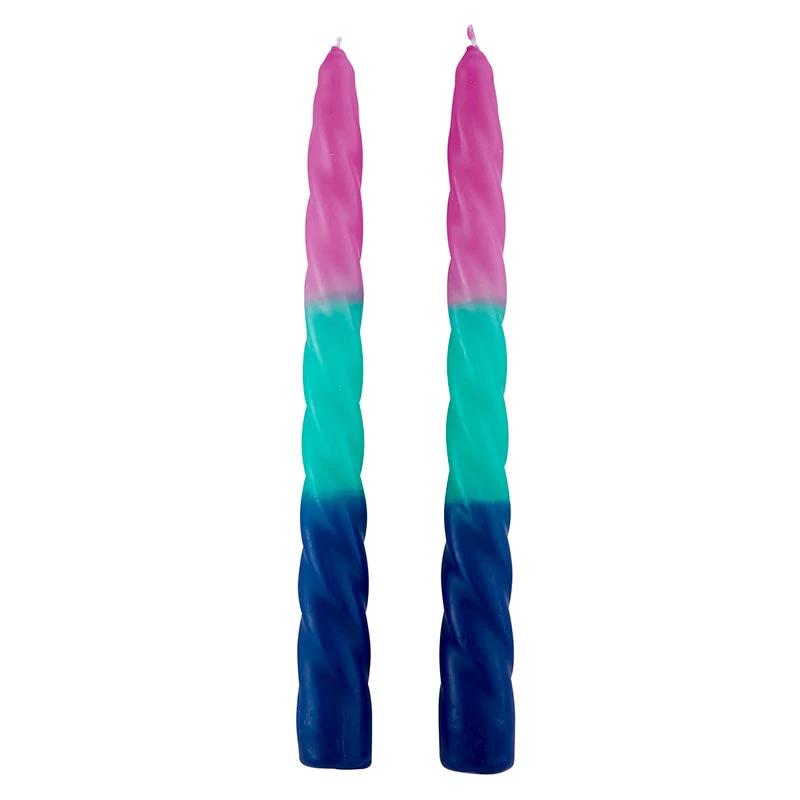 Set of 2 Pastel Taper Candle in Pink Green Blue | Aesthetic Tri-Colored Unscented Dinner Candlesticks | Gift for Her by The Bullish Store