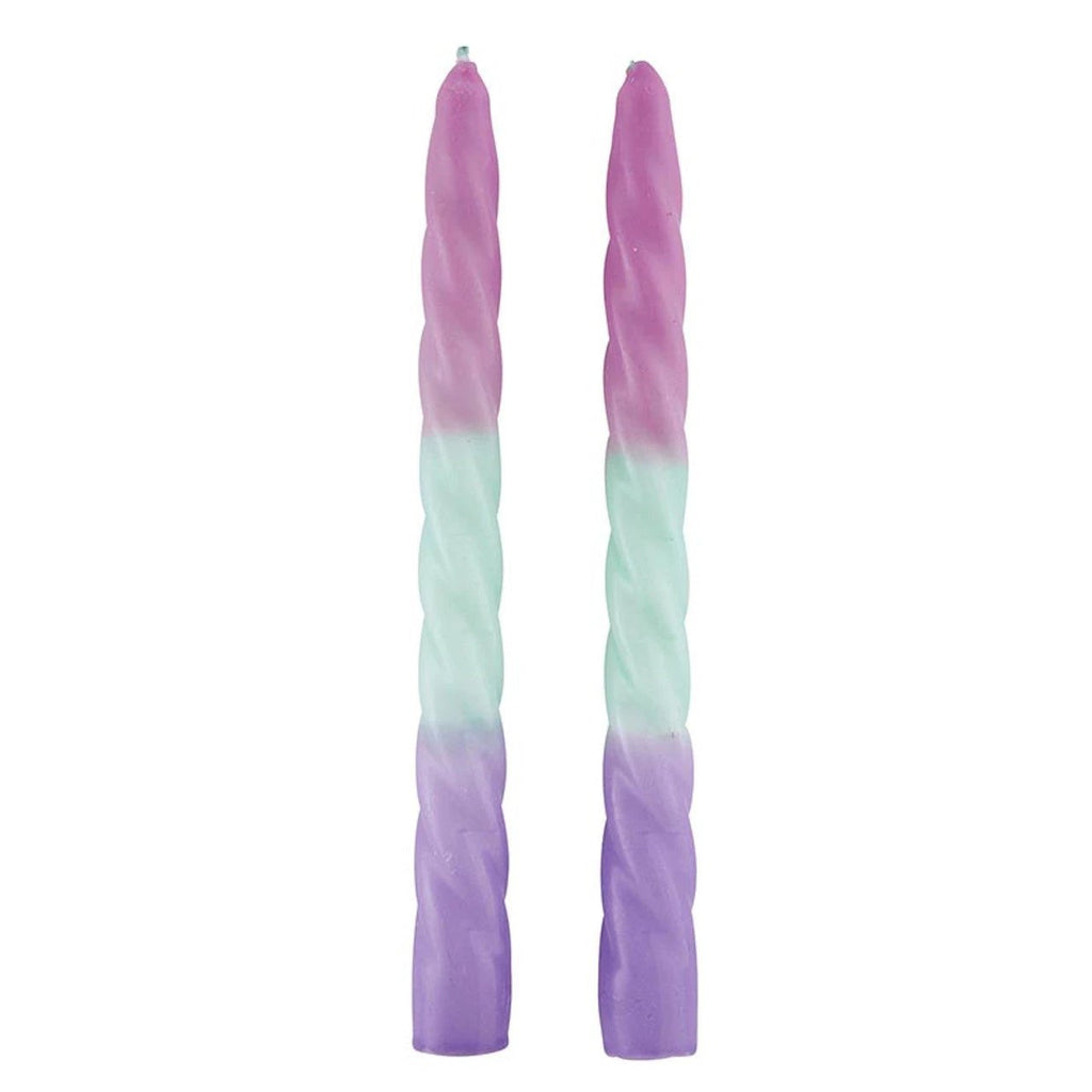 Set of 2 Pastel Taper Candle in Pink Mint Purple | Aesthetic Spiral Ombre Unscented Dinner Candlesticks | Gift for Her by The Bullish Store