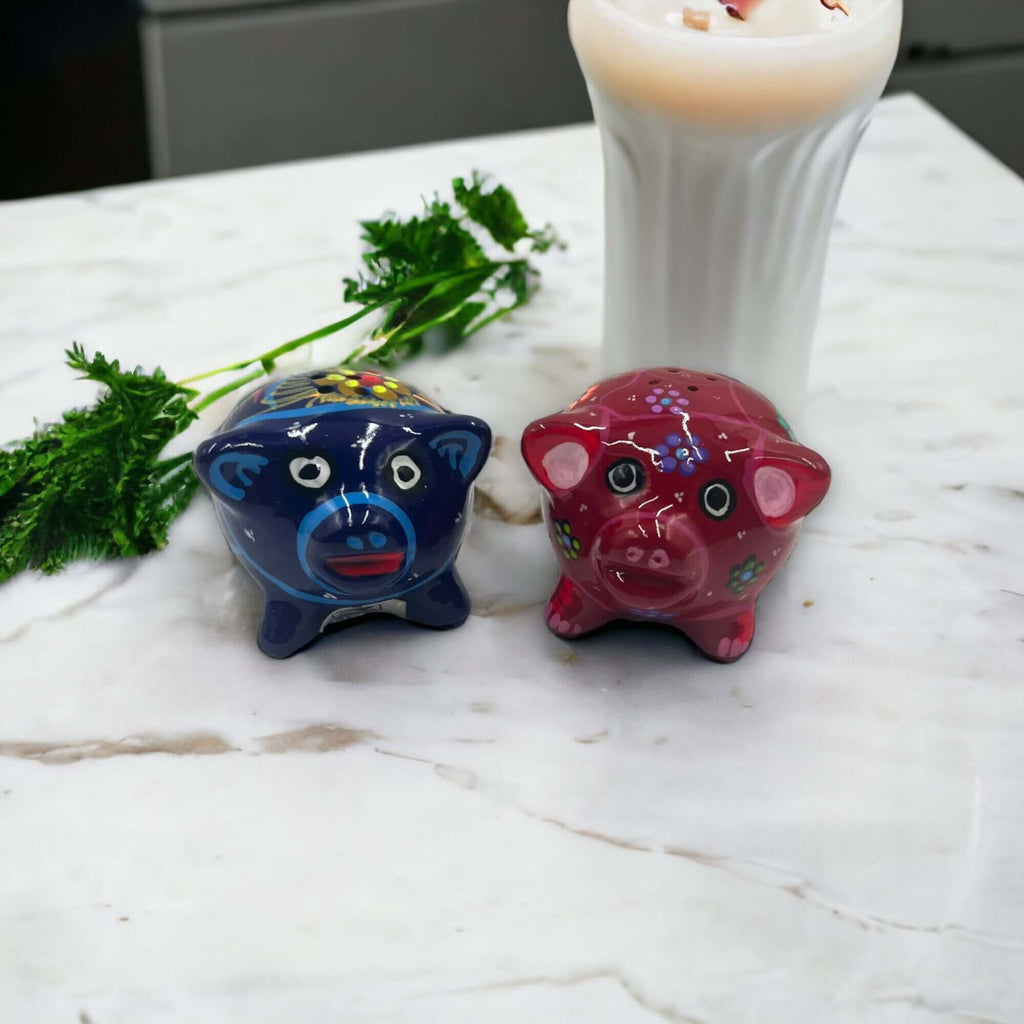 Set of 2 Pig Salt and Pepper Shakers | Hand - Painted Mexican Pottery Guerrero Salt Shakers La Vie Bien Set of 2 Pig Salt and Pepper Shakers | Hand - Painted Mexican Pottery