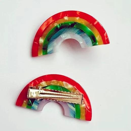 Set of 2 Rainbow Acetate Alligator Hair Clips by Bespattered Facade