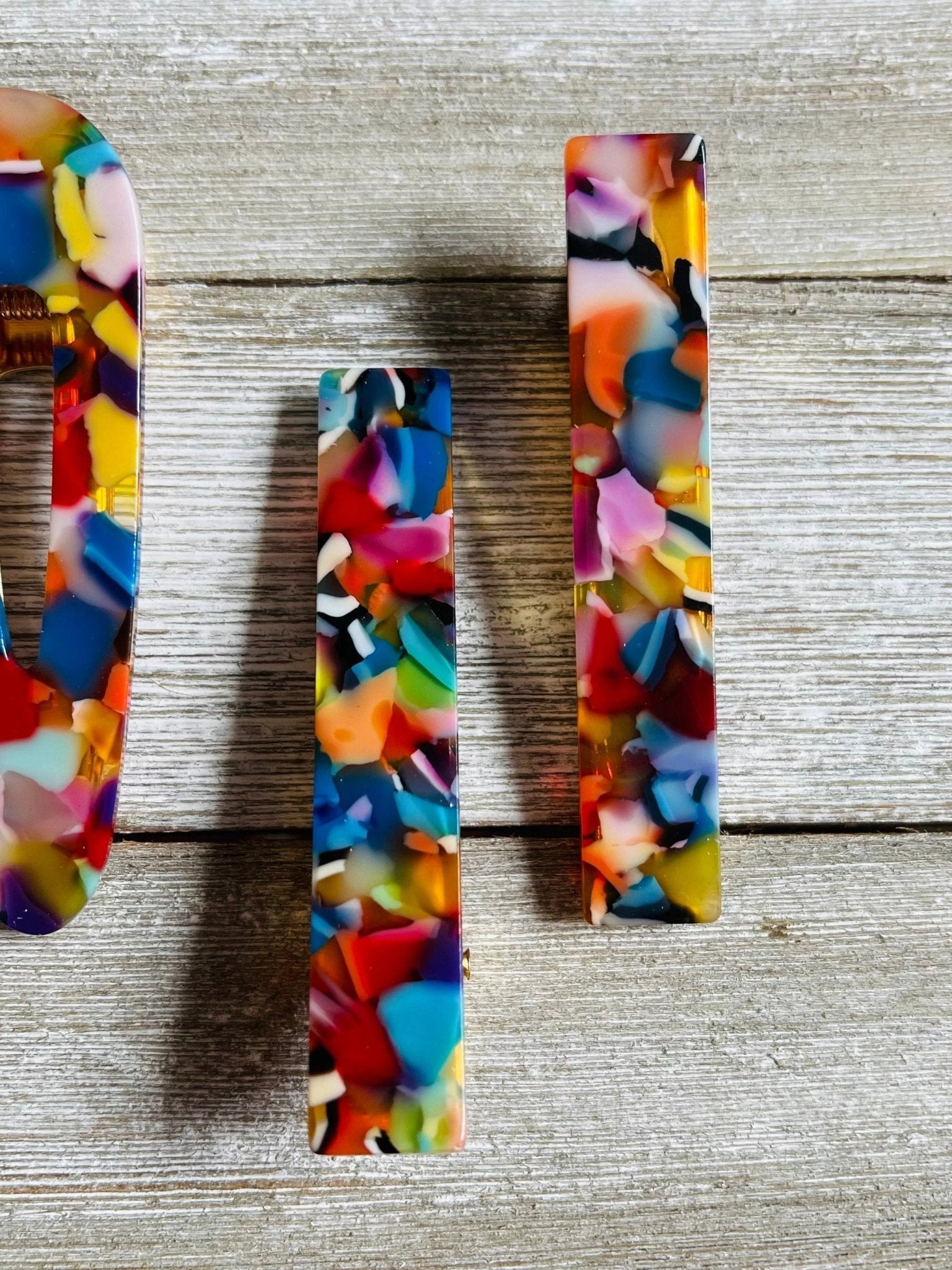 Set of 2 Rainbow Mosaic Acetate Alligator Hair Clips by Bespattered Facade