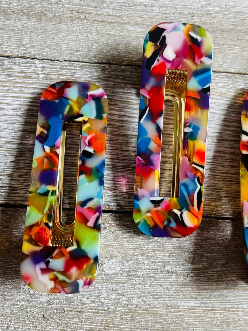 Set of 2 Rainbow Mosaic Acetate Alligator Hair Clips by Bespattered Facade
