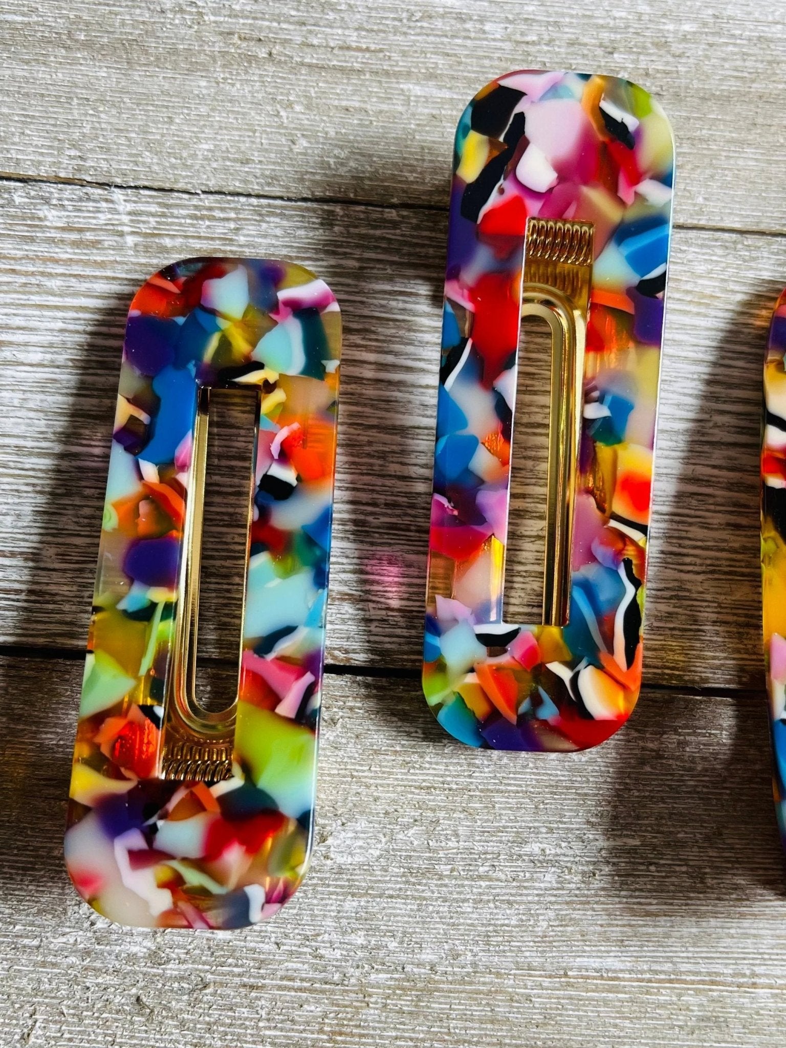 Set of 2 Rainbow Mosaic Acetate Alligator Hair Clips by Bespattered Facade