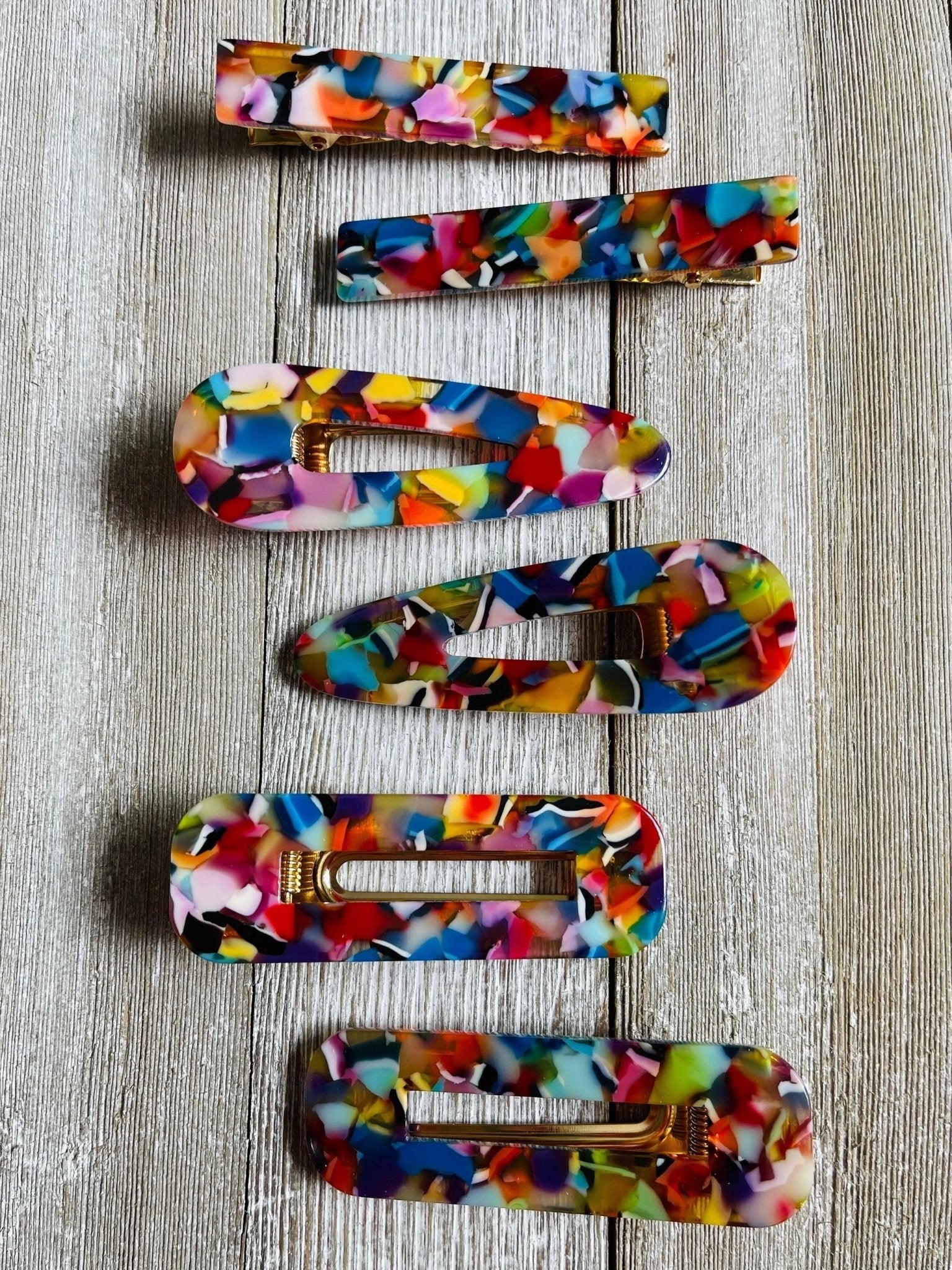 Set of 2 Rainbow Mosaic Acetate Alligator Hair Clips by Bespattered Facade