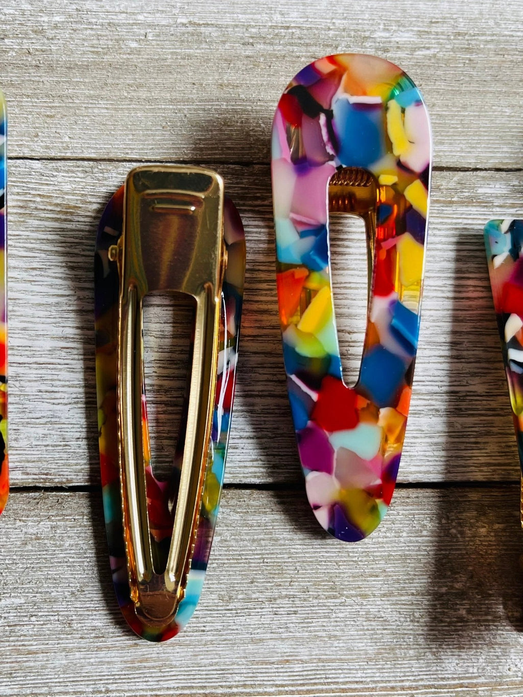 Set of 2 Rainbow Mosaic Acetate Alligator Hair Clips by Bespattered Facade