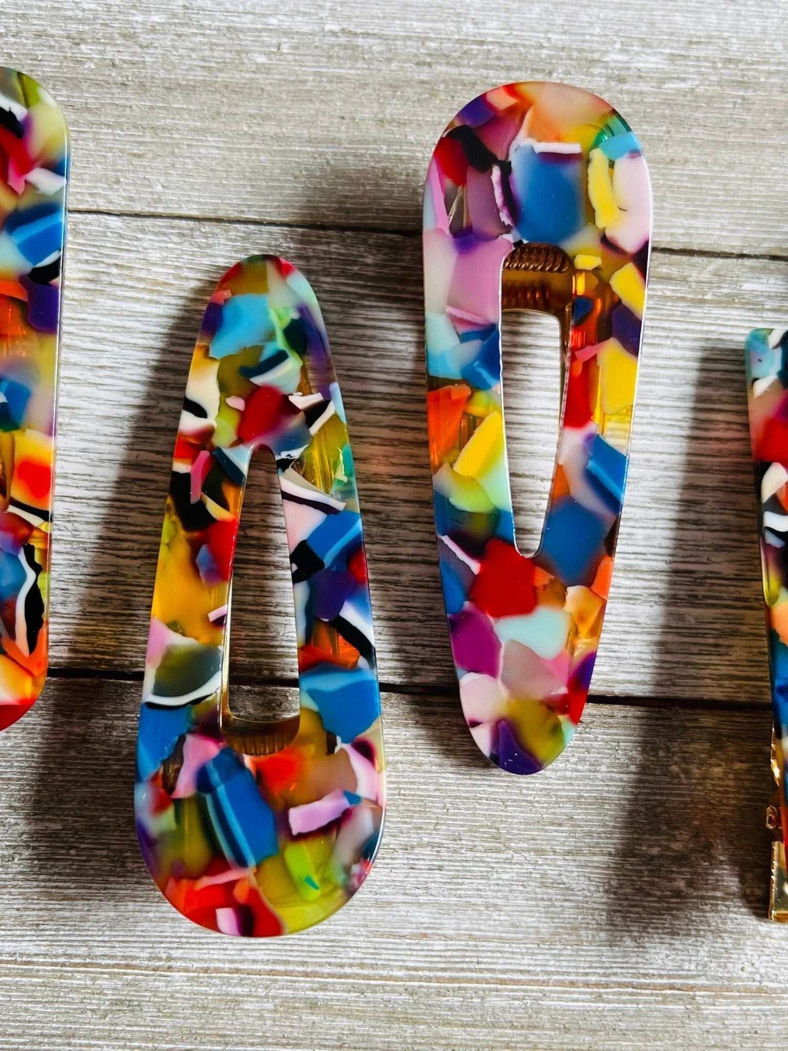 Set of 2 Rainbow Mosaic Acetate Alligator Hair Clips by Bespattered Facade