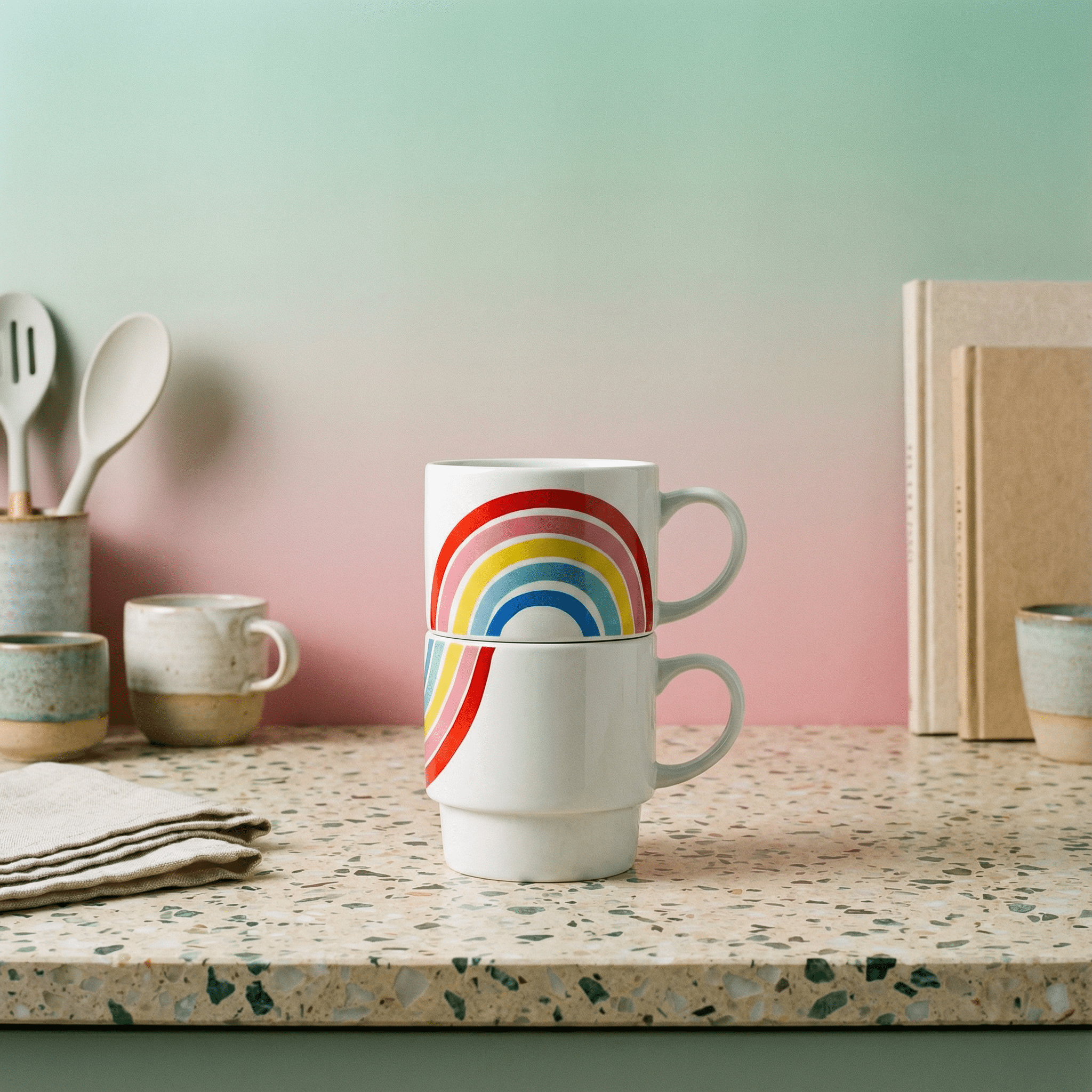 Set of 2 Rainbow Stacking Mugs | Ceramic Mug Set Mugs La Vie Bien Set of 2 Rainbow Stacking Mugs | Ceramic Mug Set