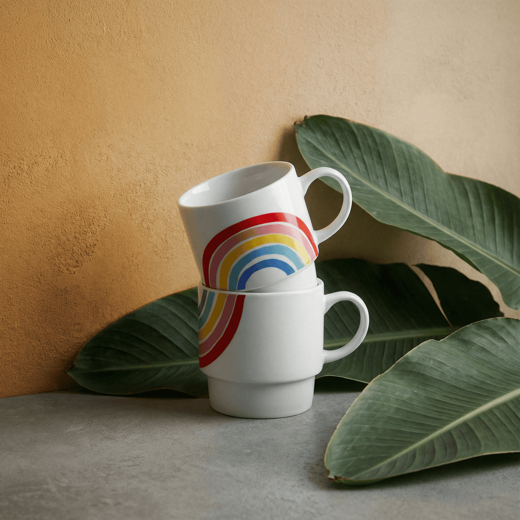 Set of 2 Rainbow Stacking Mugs | Ceramic Mug Set by The Bullish Store