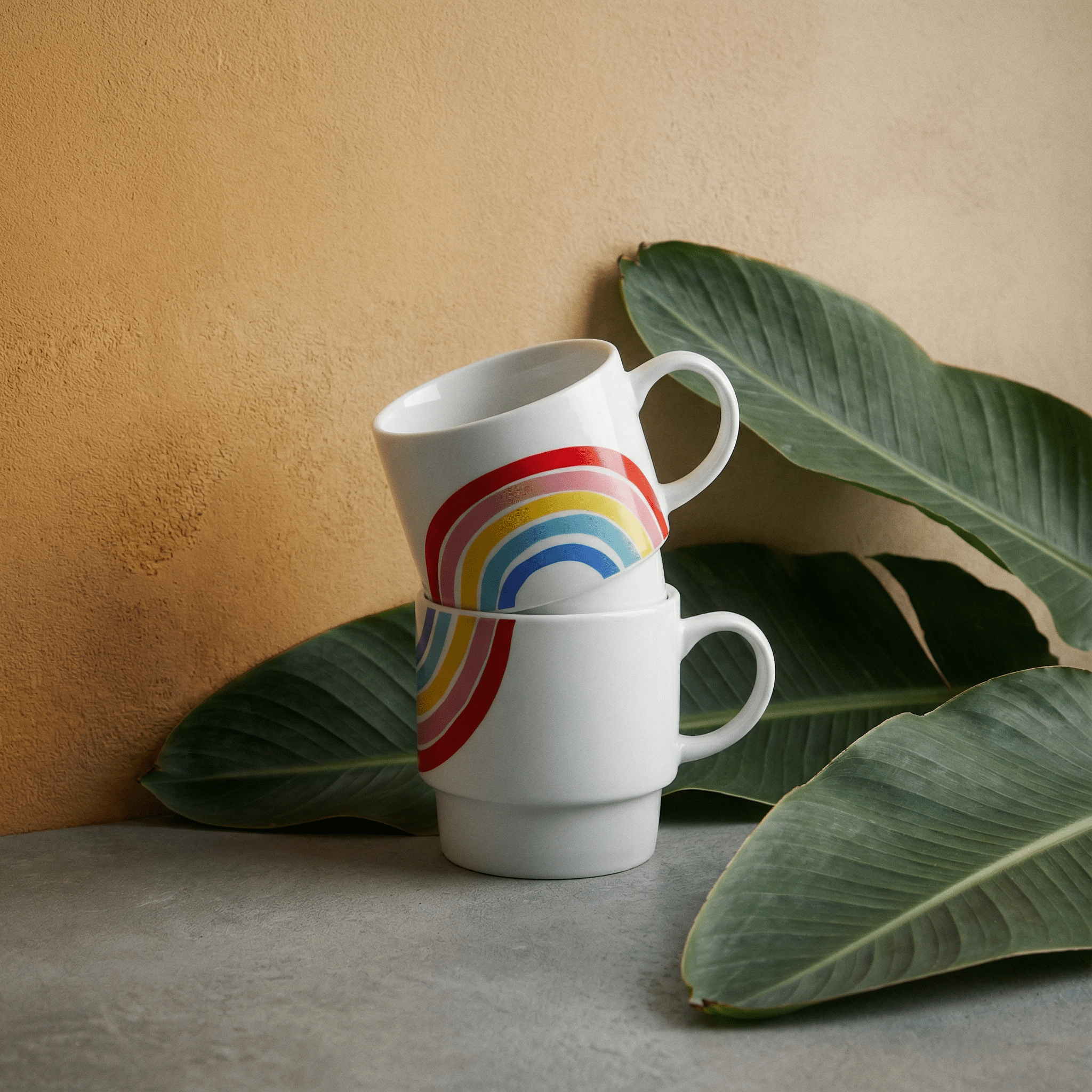 Set of 2 Rainbow Stacking Mugs | Ceramic Mug Set by The Bullish Store