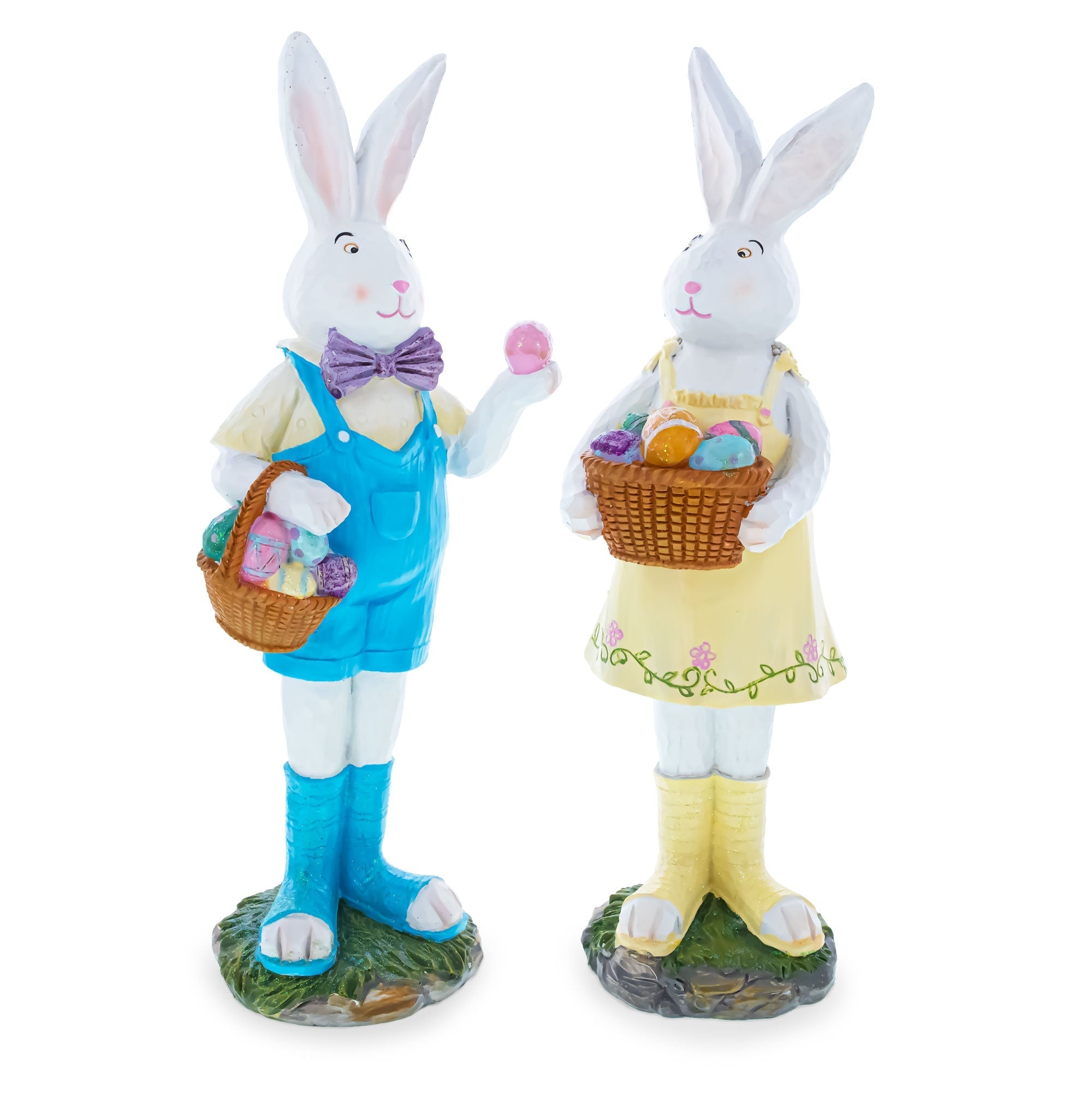 Set of 2 Resin Spring Bunnies With Eggs Figurine Centerpiece Display 12 Inches Tall Easter > Figurines > Bunnies La Vie Bien Set of 2 Resin Spring Bunnies With Eggs Figurine Centerpiece Display 12 Inches Tall