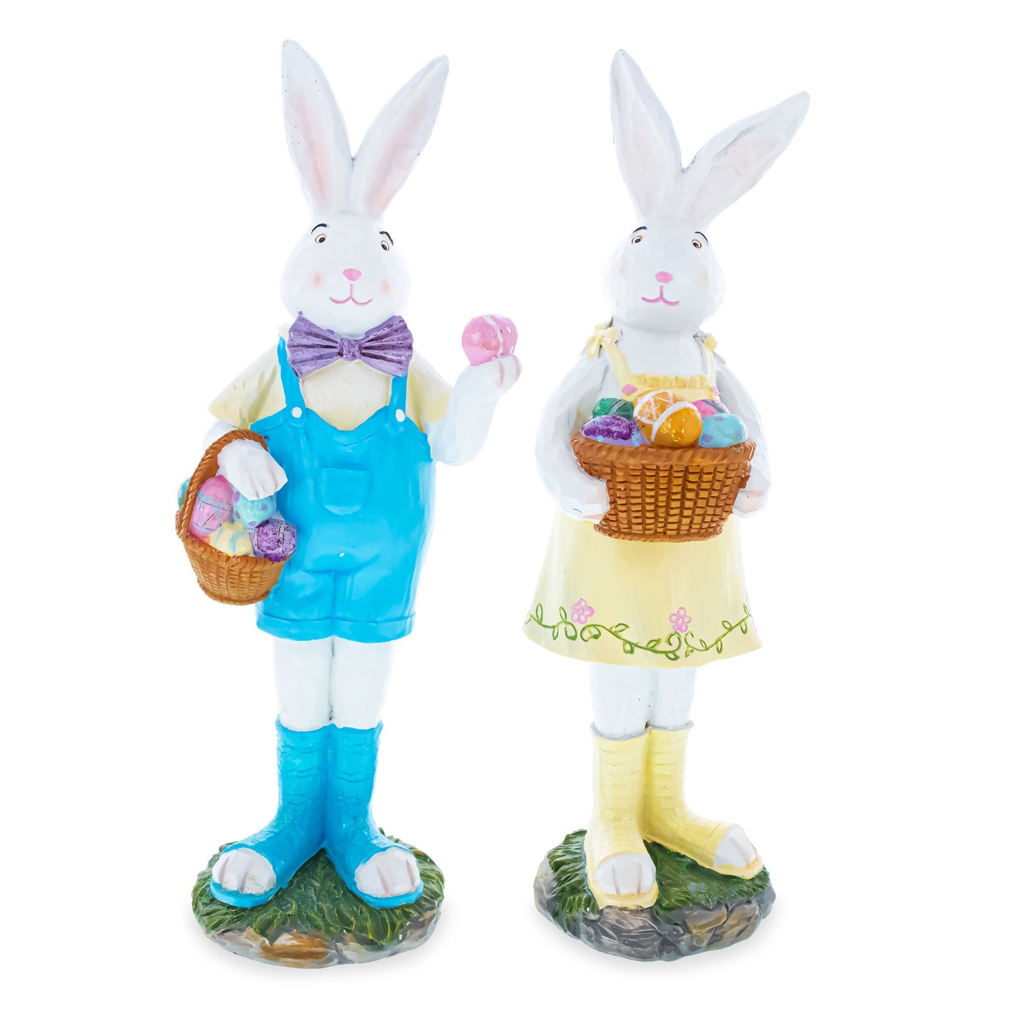 Set of 2 Resin Spring Bunnies With Eggs Figurine Centerpiece Display 12 Inches Tall Easter > Figurines > Bunnies La Vie Bien Set of 2 Resin Spring Bunnies With Eggs Figurine Centerpiece Display 12 Inches Tall